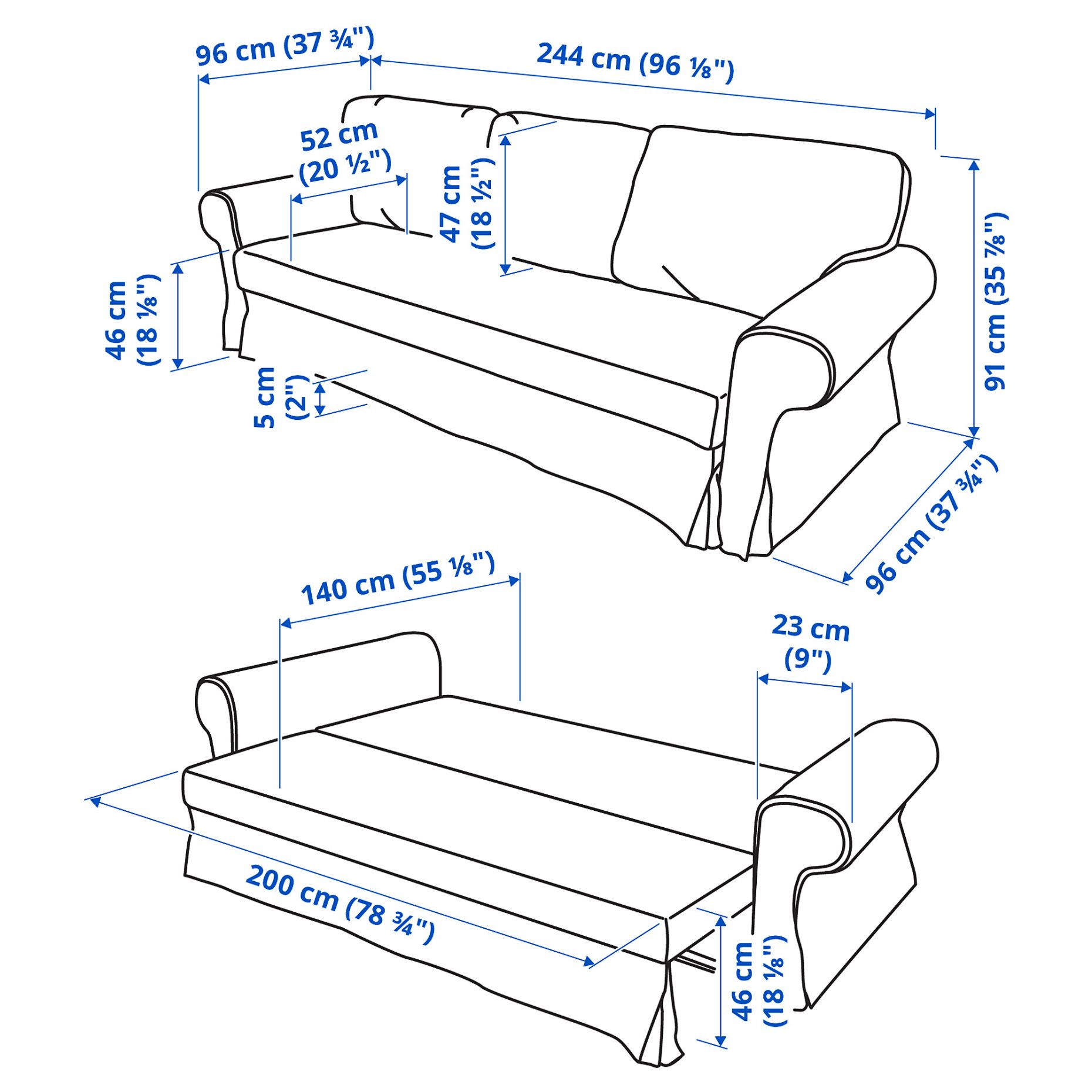 VRETSTORP, τριθέσιος καναπές-κρεβάτι, 593.201.13