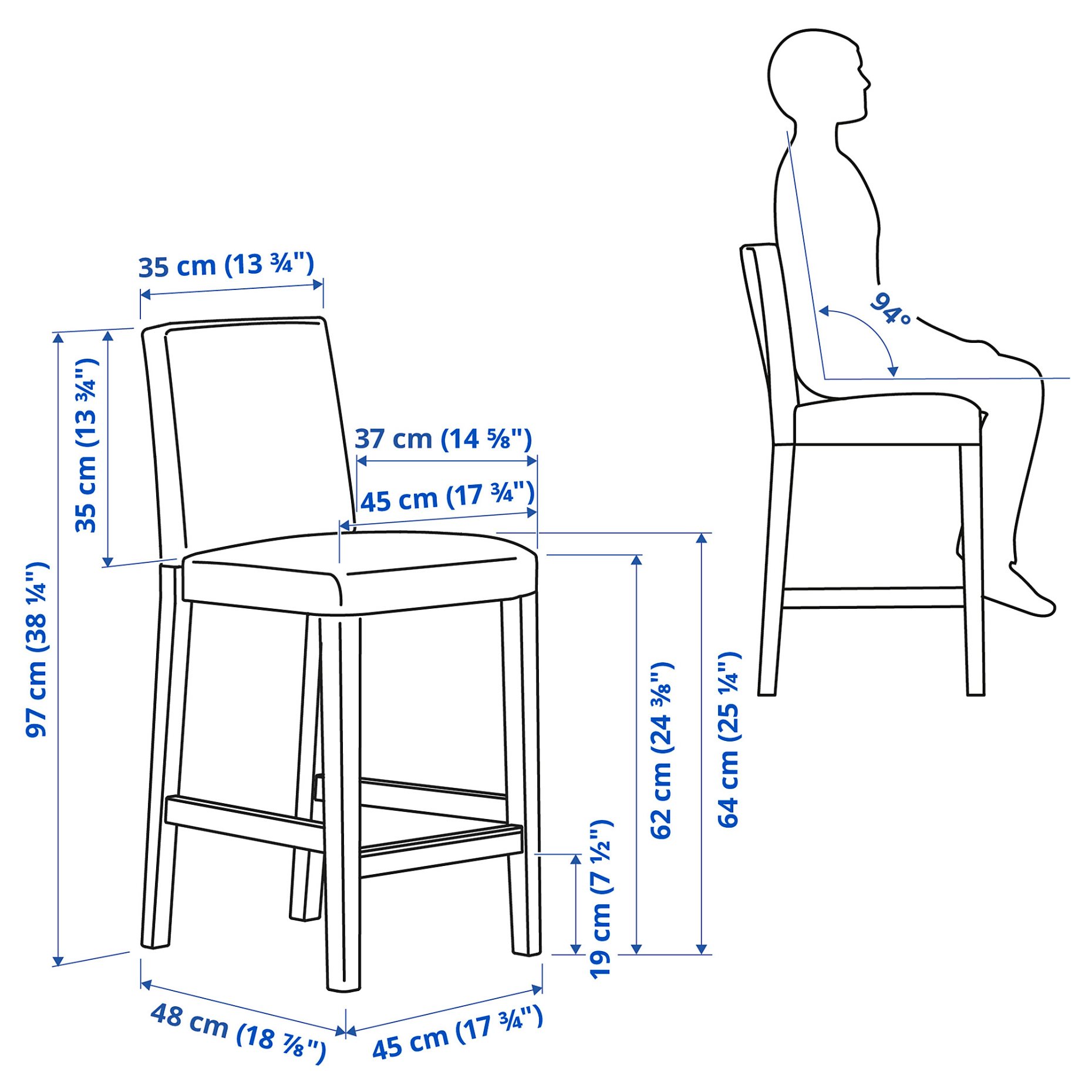 BERGMUND, bar stool with backrest, 62 cm, 593.846.90
