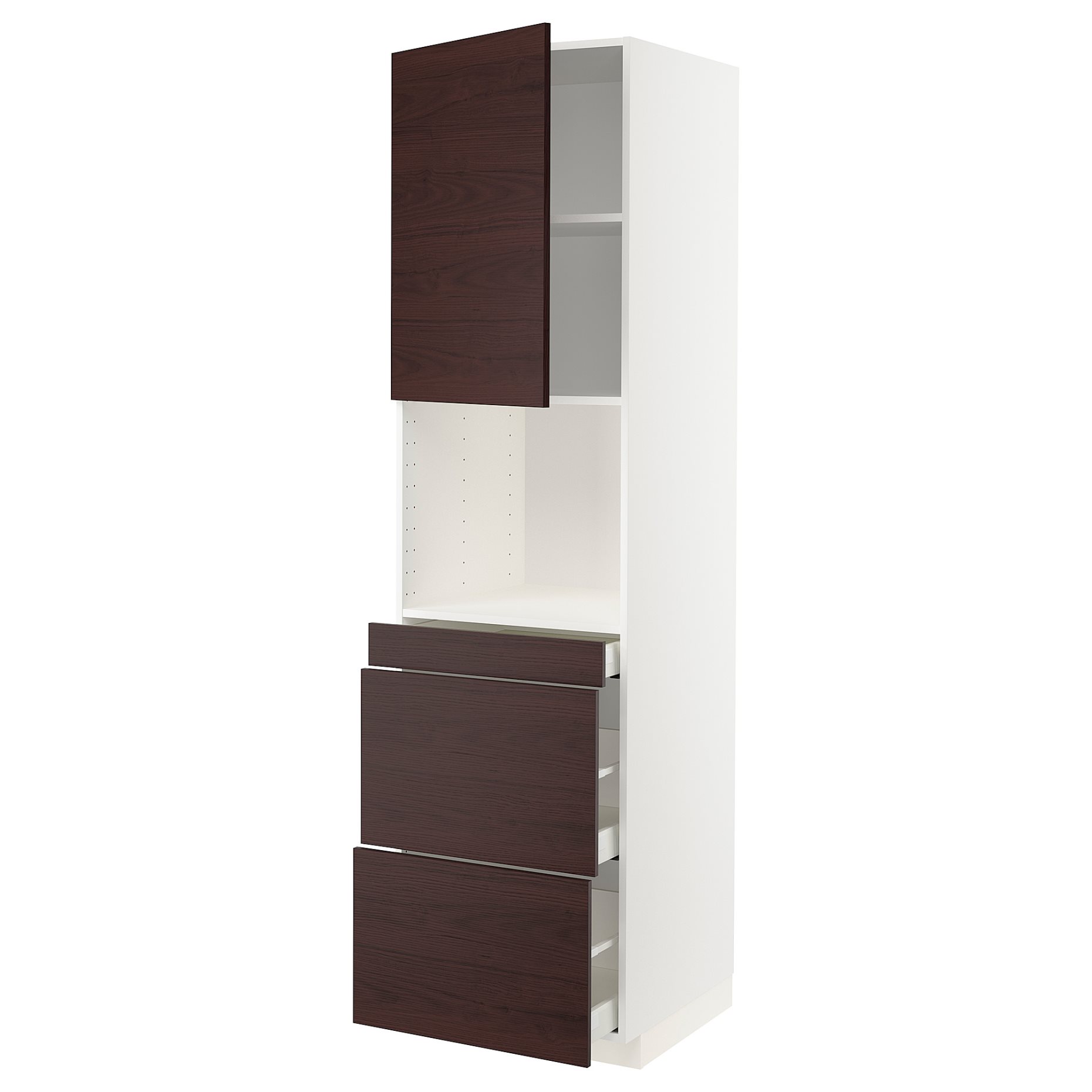 METOD/MAXIMERA, high cabinet for microwave combi with door/3 drawers, 60x60x220 cm, 594.676.85