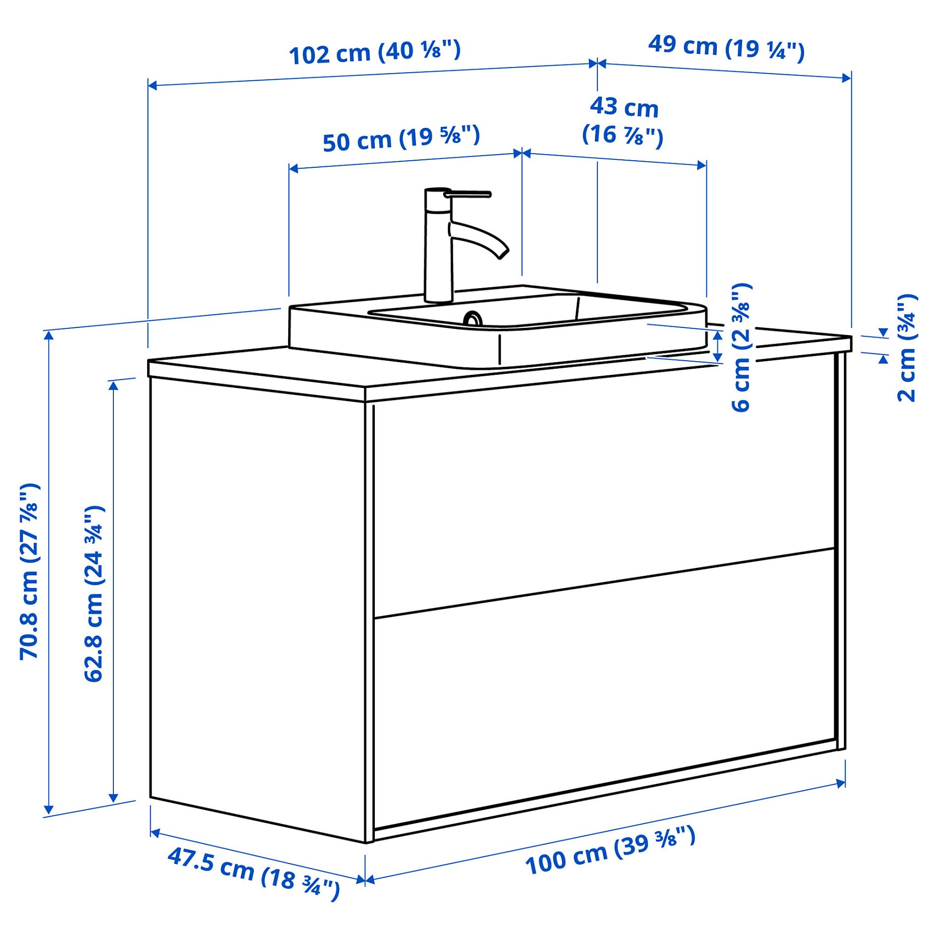 ANGSJON/BACKSJON, wash-stand with drawers/wash-basin/tap, 102x49x71 cm, 595.141.06