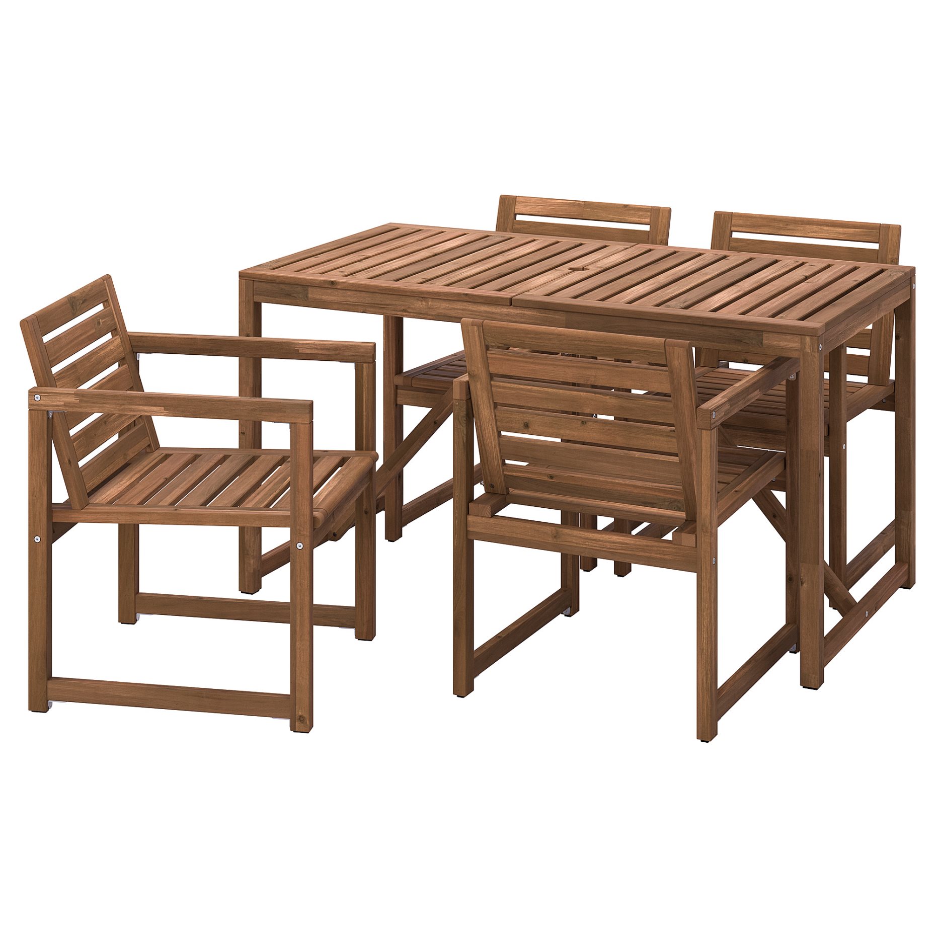 NÄMMARÖ, table with 4 chairs with armrests outdoor, 140 cm, 595.444.05