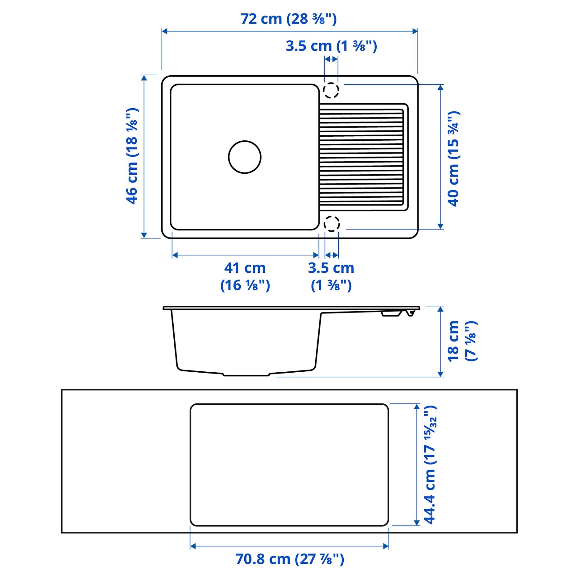 KILSVIKEN, inset sink 1 bowl with drainboard, 72x46 cm, 595.903.98