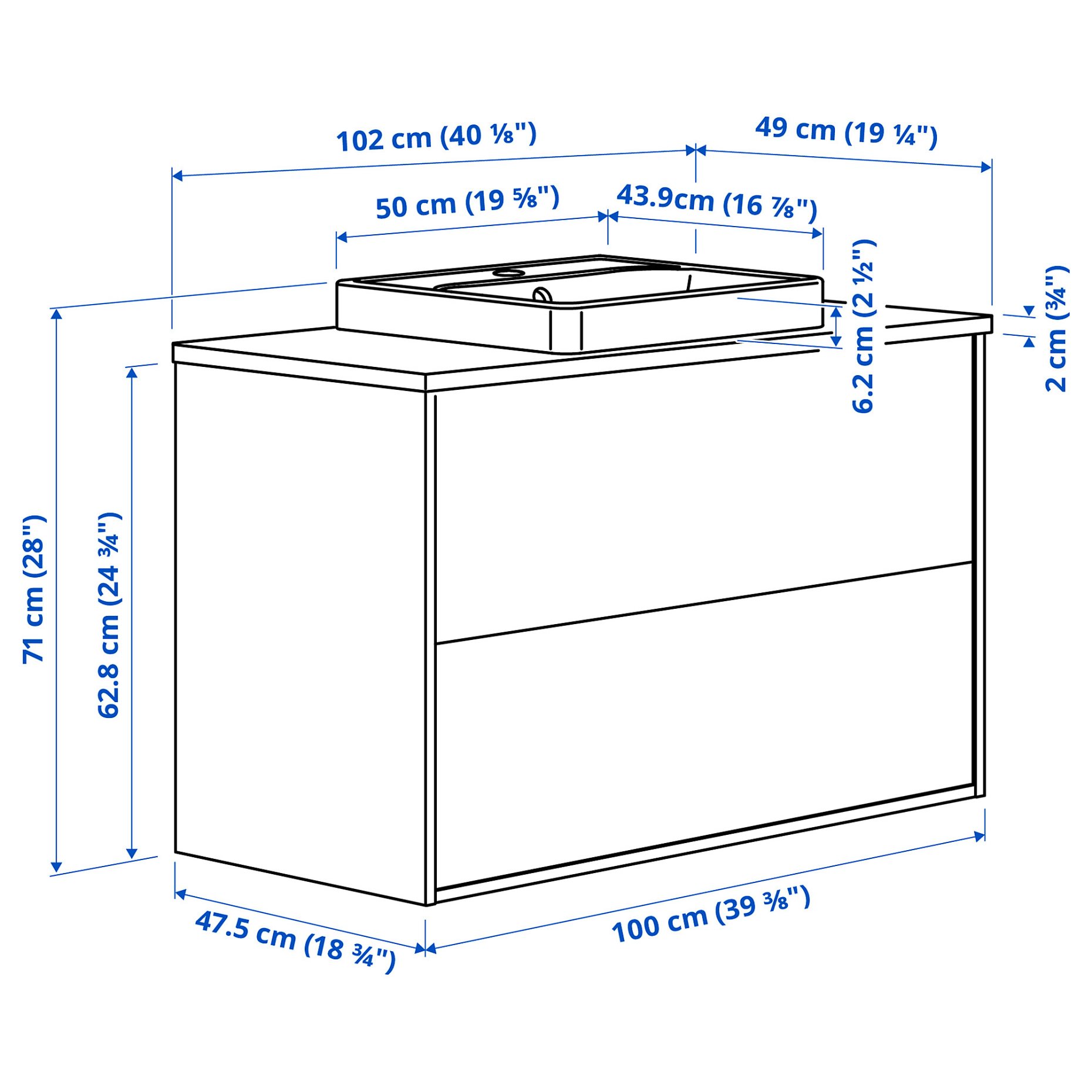 HAVBACK/ORRSJON, έπιπλο νιπτήρα με συρτάρια/νιπτήρα, 102x49x71 cm, 596.293.48