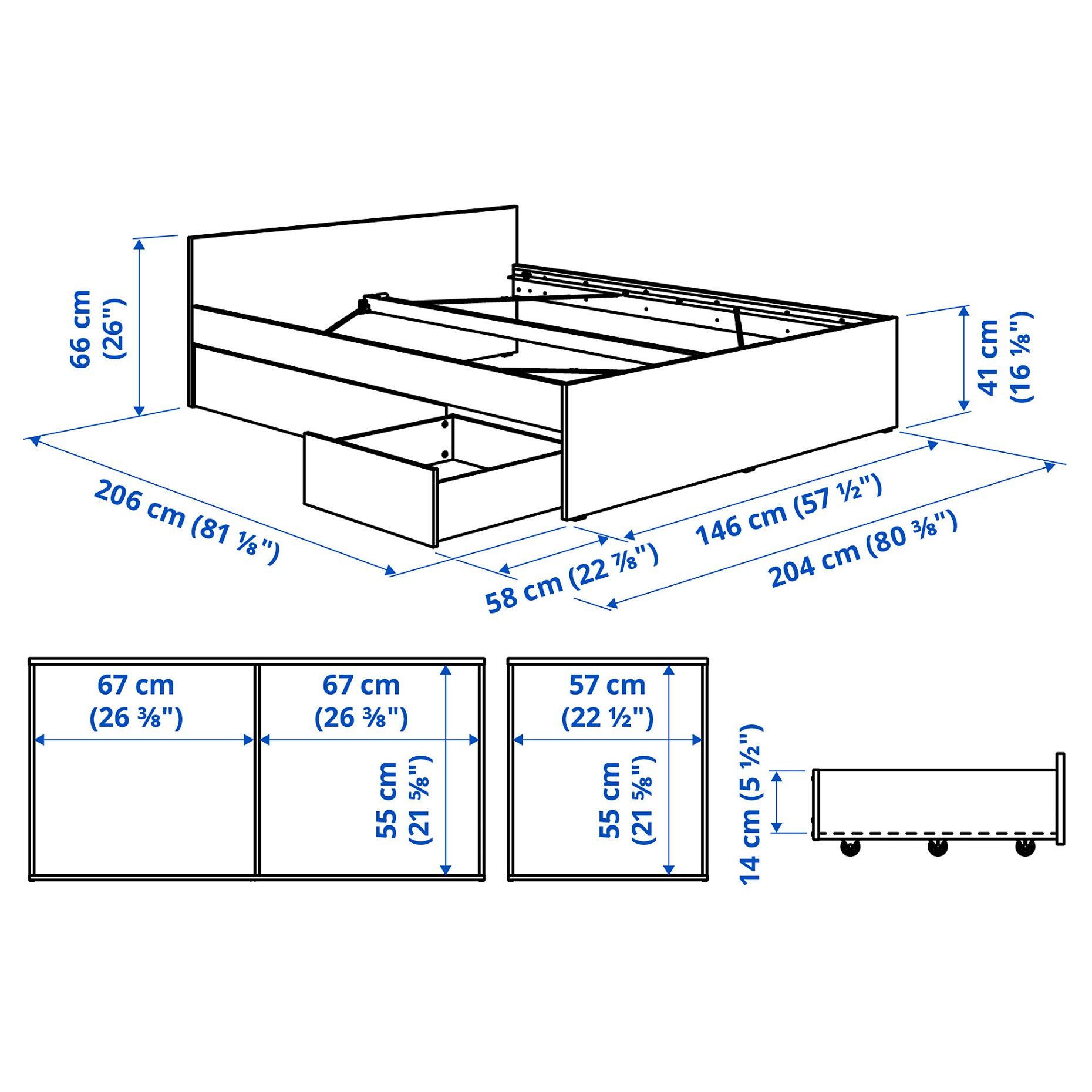 VIHALS, bed frame with 2 storage boxes, 140x200 cm, 596.347.26