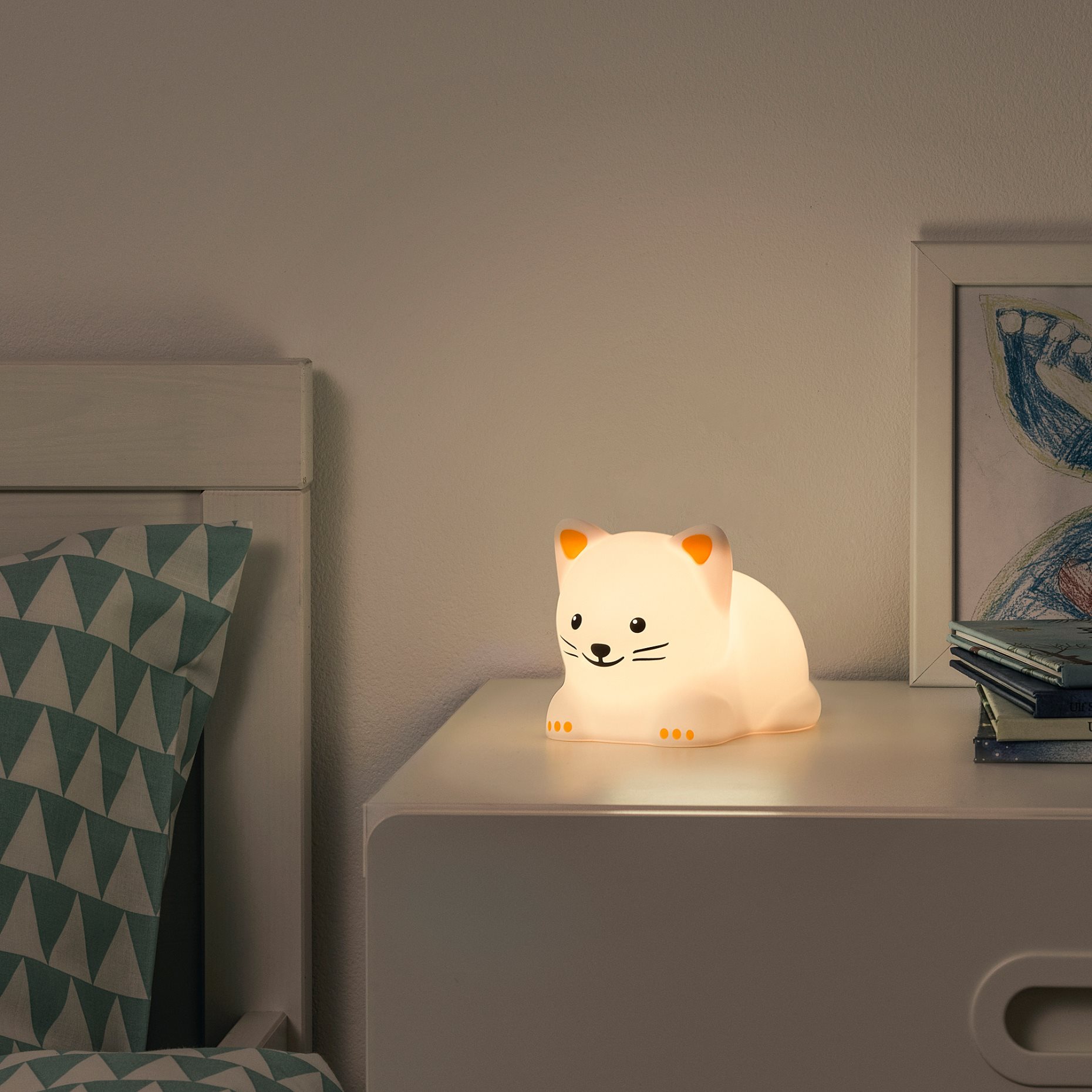 TÖVÄDER, night light with built-in LED light source/cat/battery-operated, 605.169.15