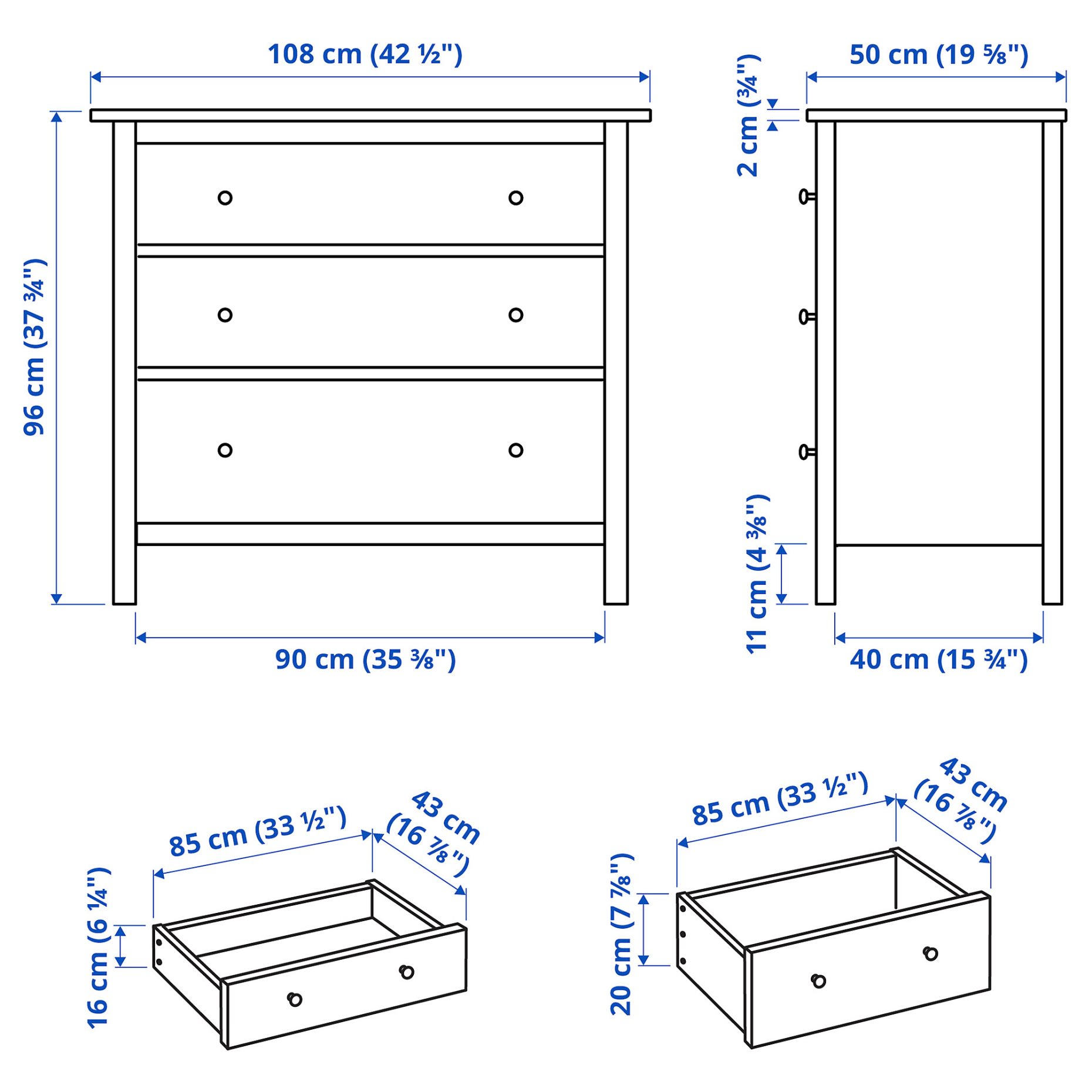 HEMNES, συρταριέρα με 3 συρτάρια, 108x96 cm, 605.857.96