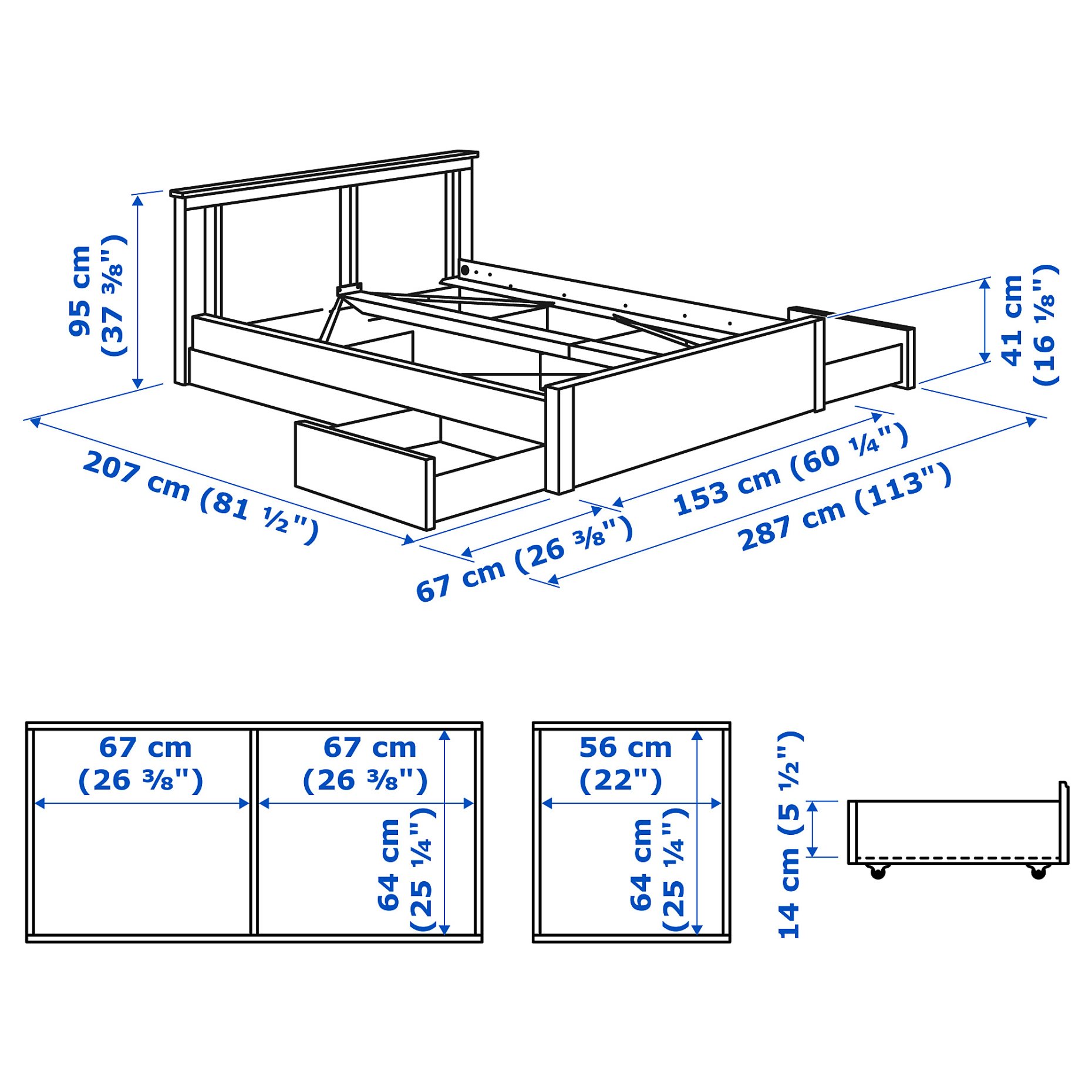 SONGESAND, bed frame with 4 storage boxes, 140X200 cm, 692.413.37