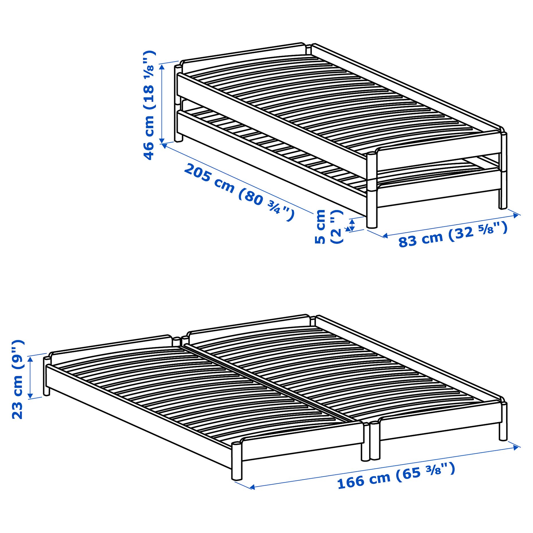UTÅKER, stackable bed with 2 mattresses/2 pack, 80x200 cm, 694.281.32
