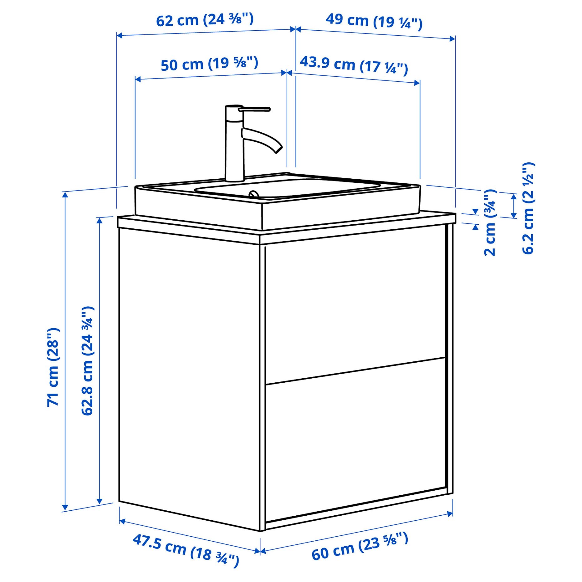 HAVBACK/ORRSJON, wash-stand with drawers/wash-basin/tap, 62x49x71 cm, 695.213.52