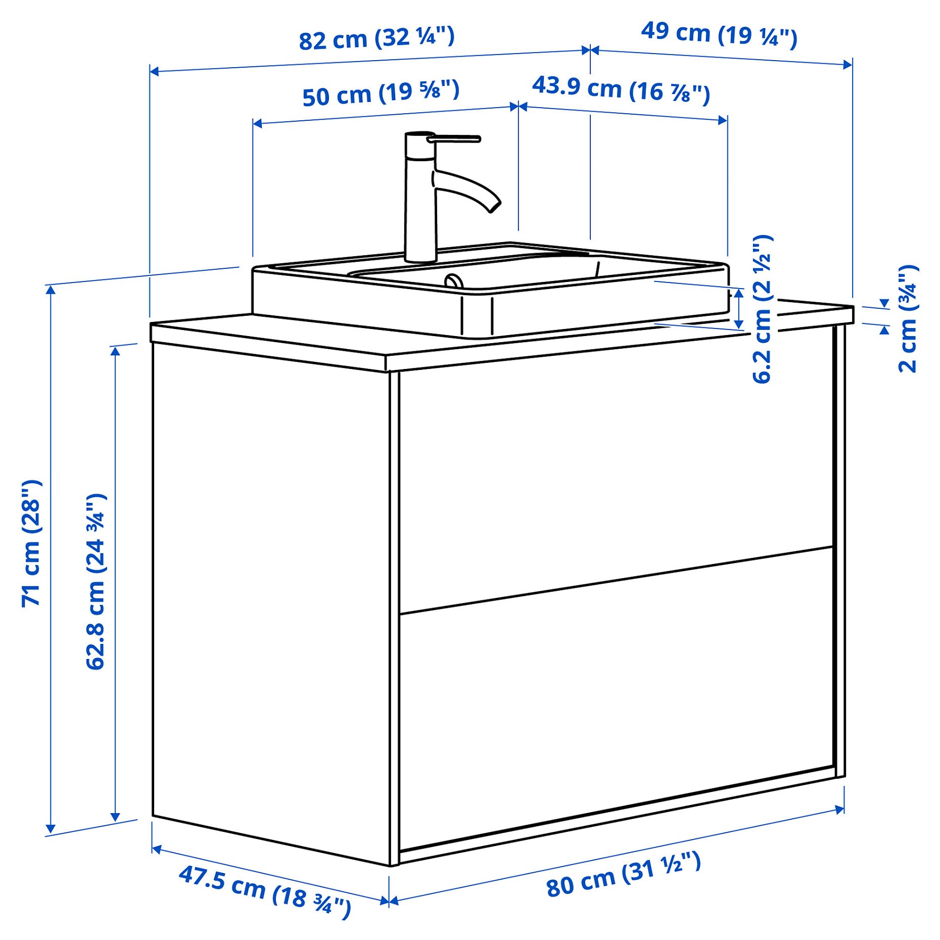 HAVBACK/ORRSJON, wash-stand with drawers/wash-basin/tap, 82x49x71 cm, 695.213.85