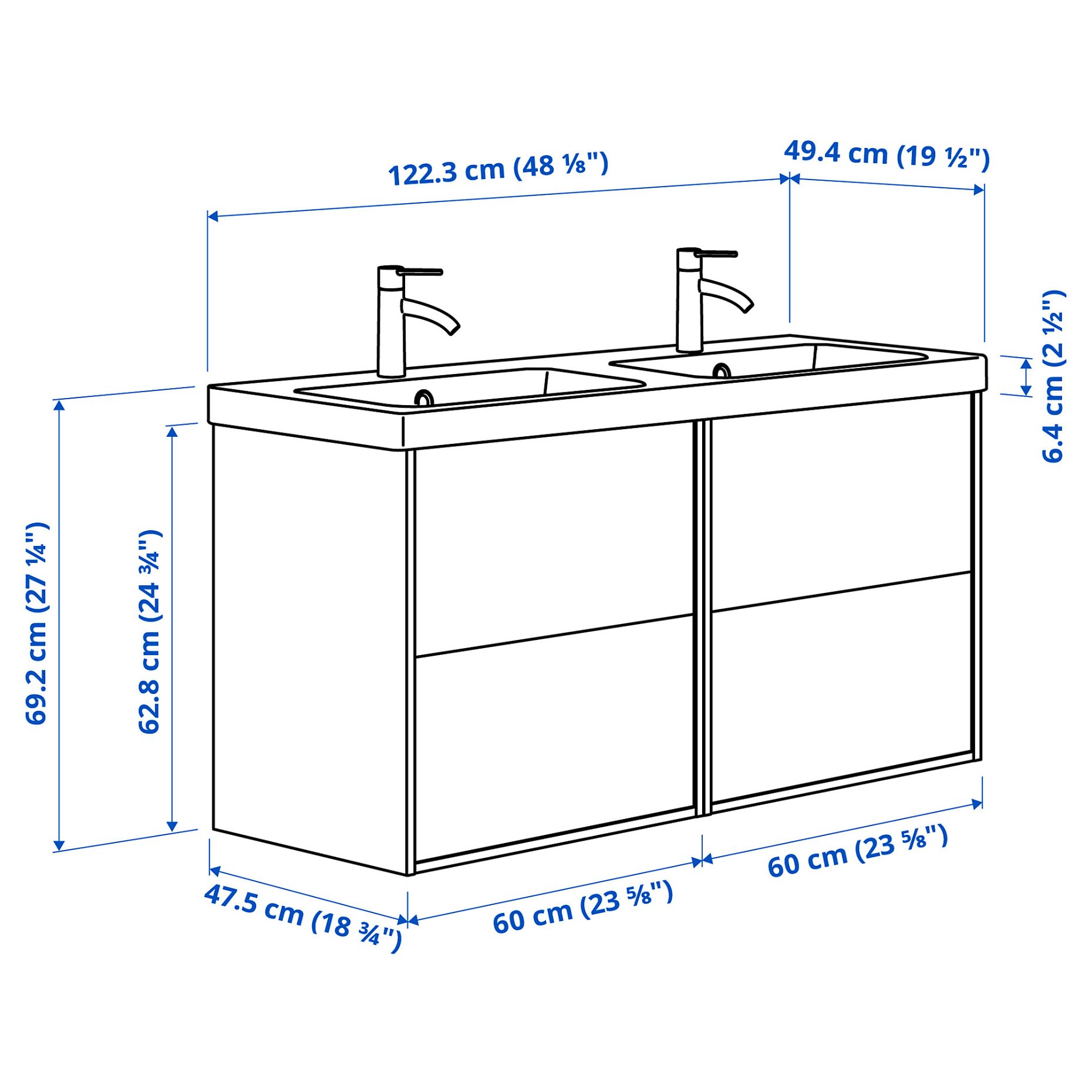 HAVBACK/ORRSJON, wash-stand/wash-basin/taps, 122x49x69 cm, 695.285.32