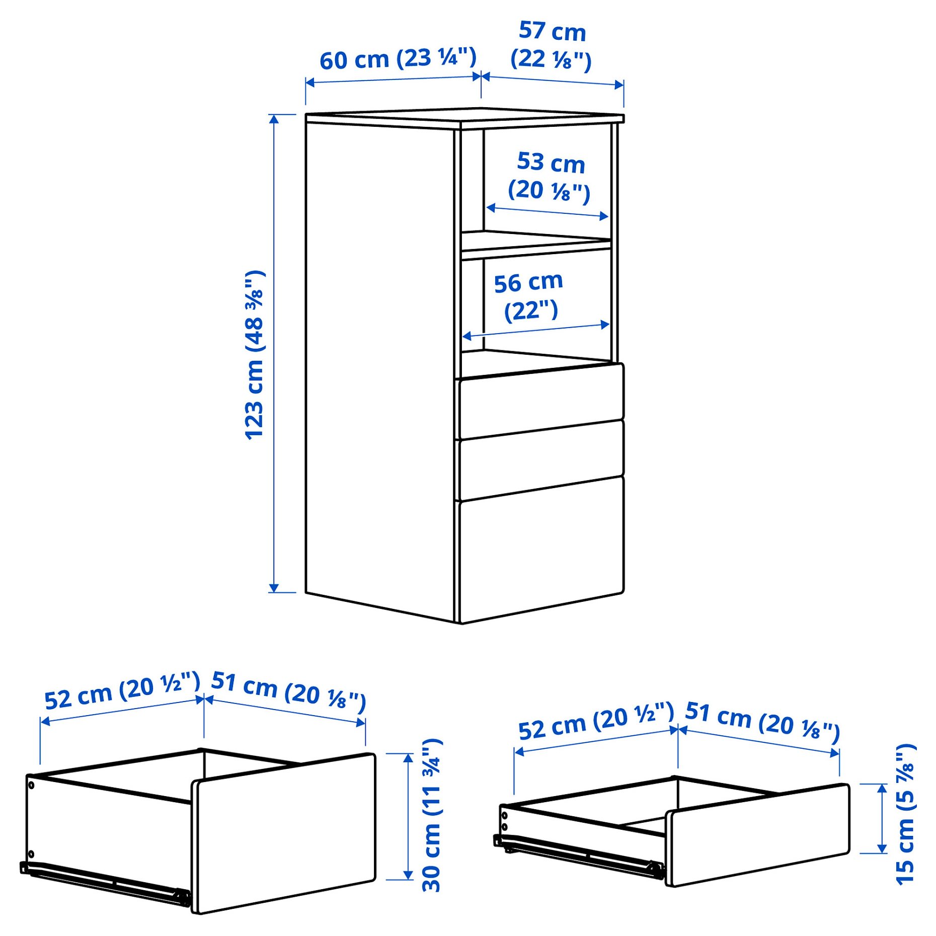 SMASTAD/PLATSA, bookcase with 3 drawers, 60x57x123 cm, 695.446.69