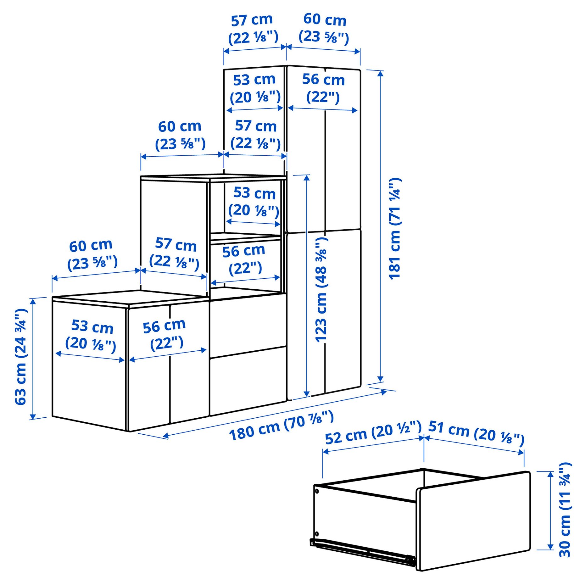 SMASTAD/PLATSA, storage combination, 180x57x181 cm, 695.464.80