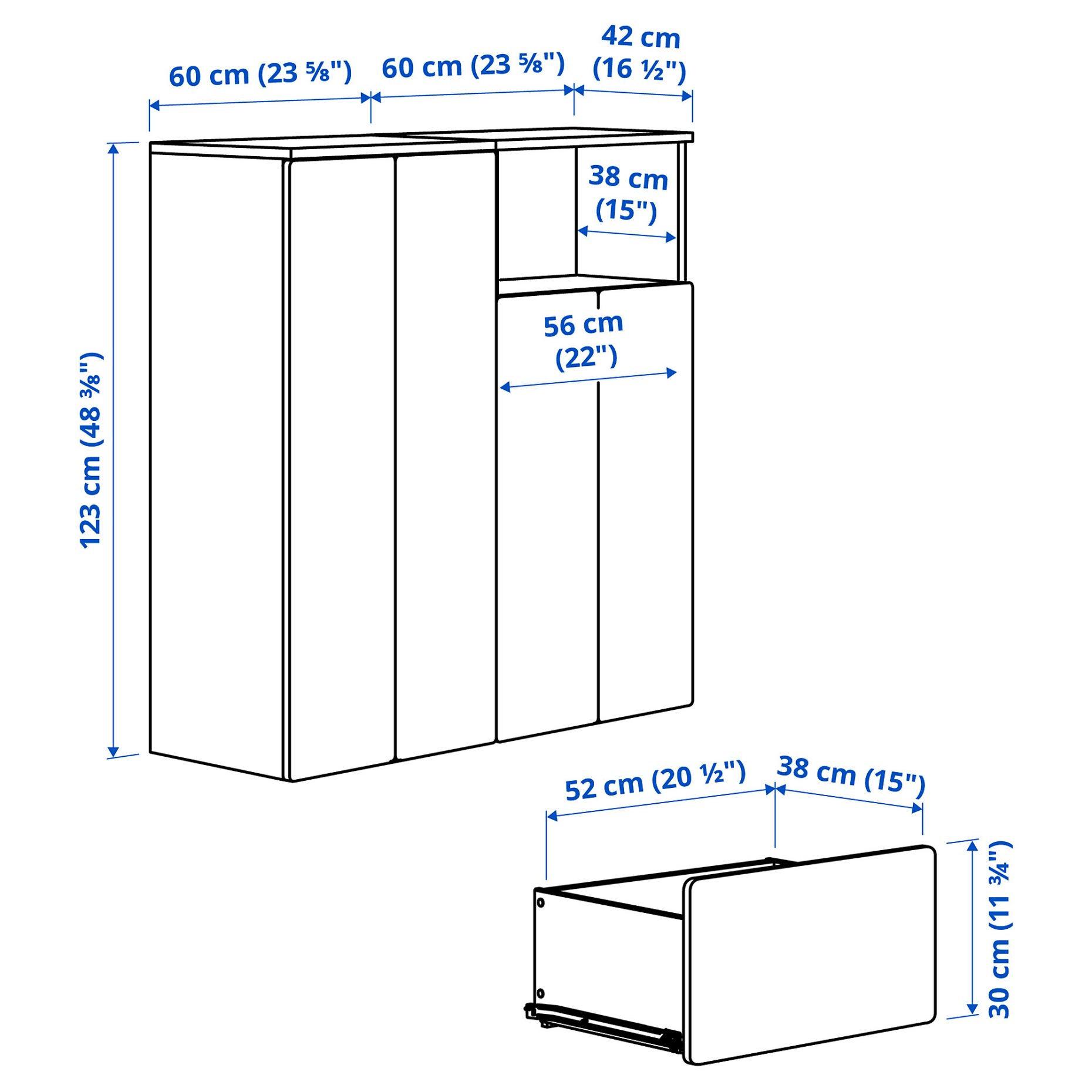 SMASTAD/PLATSA, σύνθεση αποθήκευσης με 3 συρτάρια, 120x42x123 cm, 695.499.83