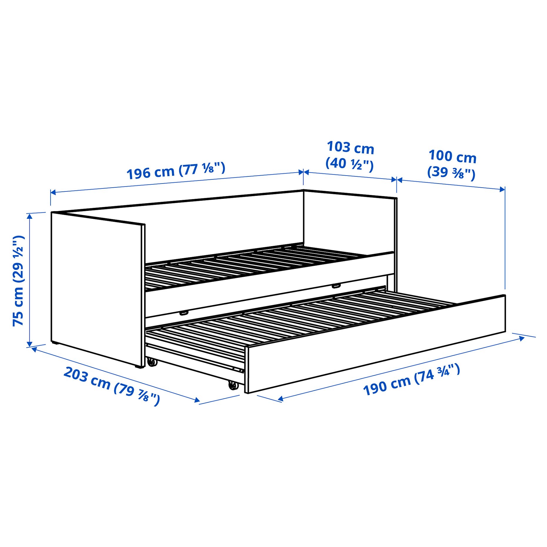 day-bed frame with trundle bed/2 mattresses, 80x200 cm, 695.806.38