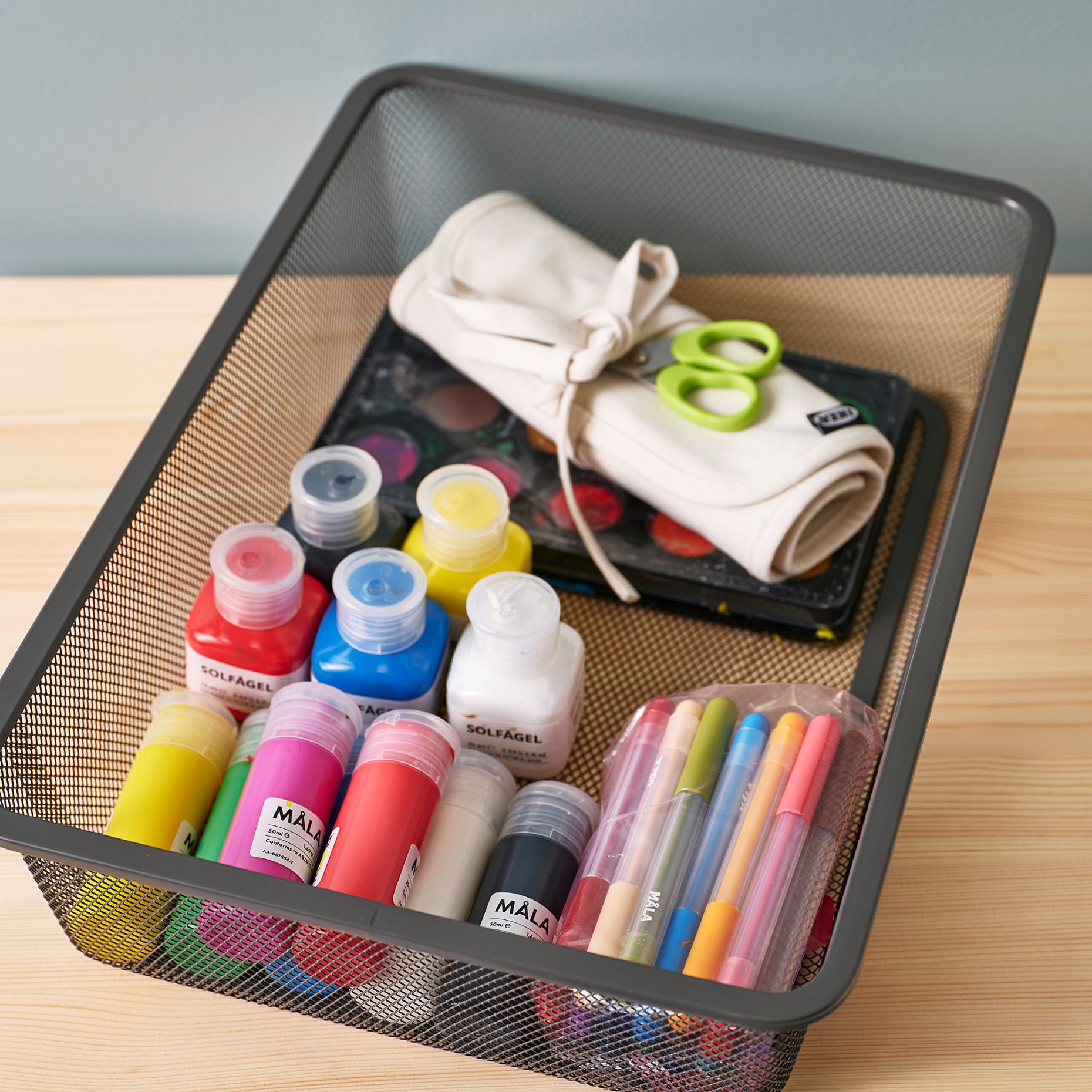 TROFAST, desk with mesh storage boxes, 124x44x52 cm, 696.139.12