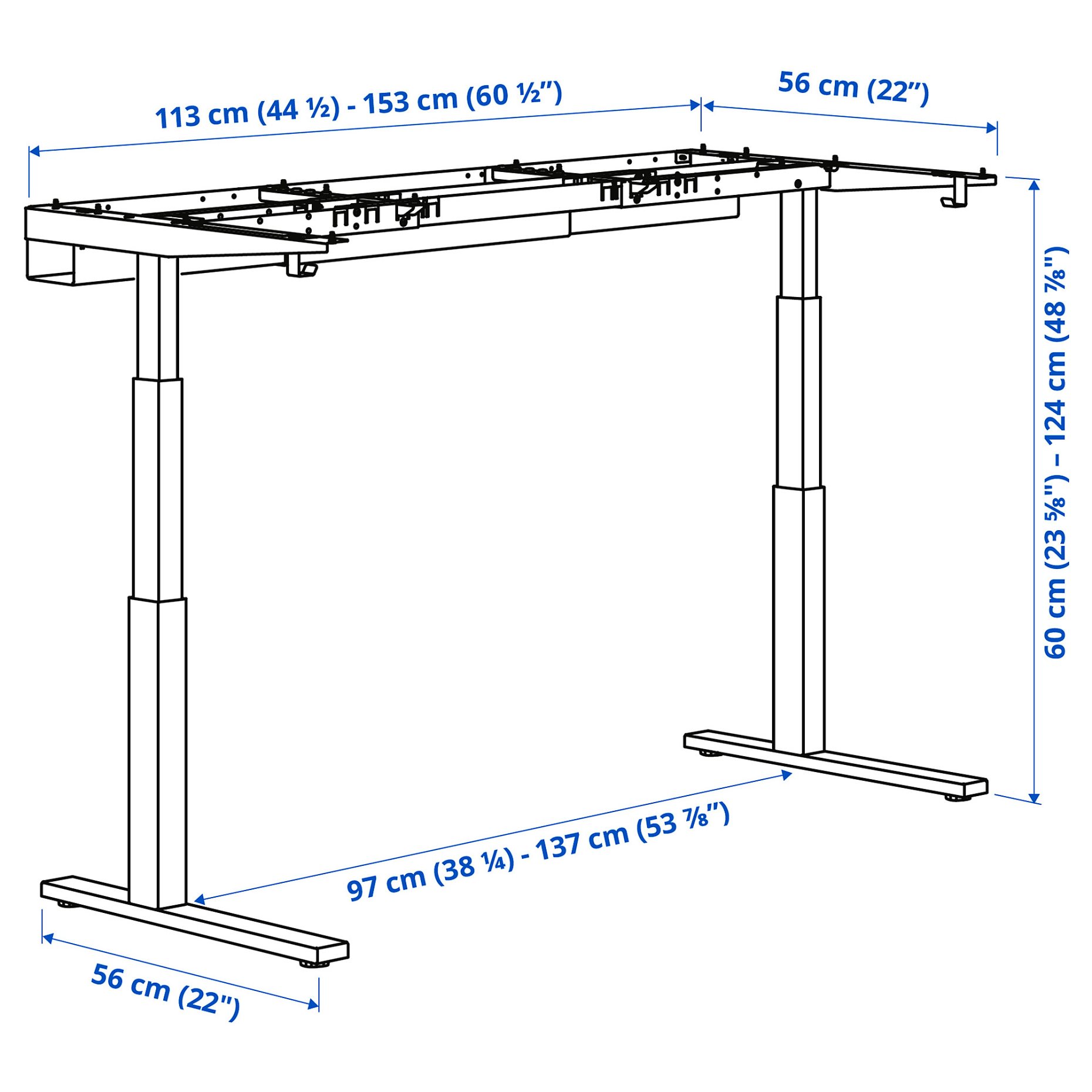 MITTZON, underframe sit/stand for desk/electric, 120/140/160x60 cm, 705.394.07