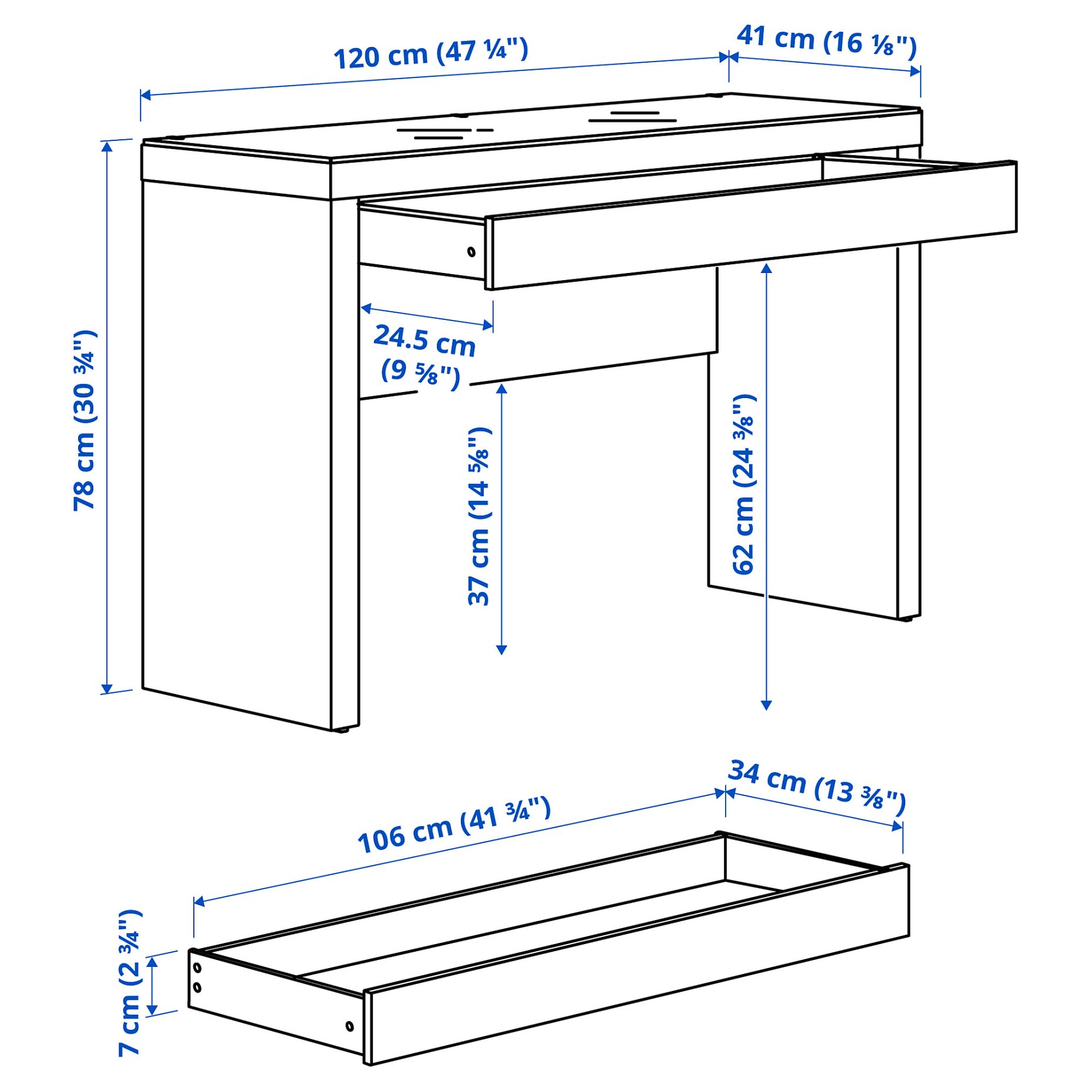 MALM, τουαλέτα, 120x41x78 cm, 706.203.46