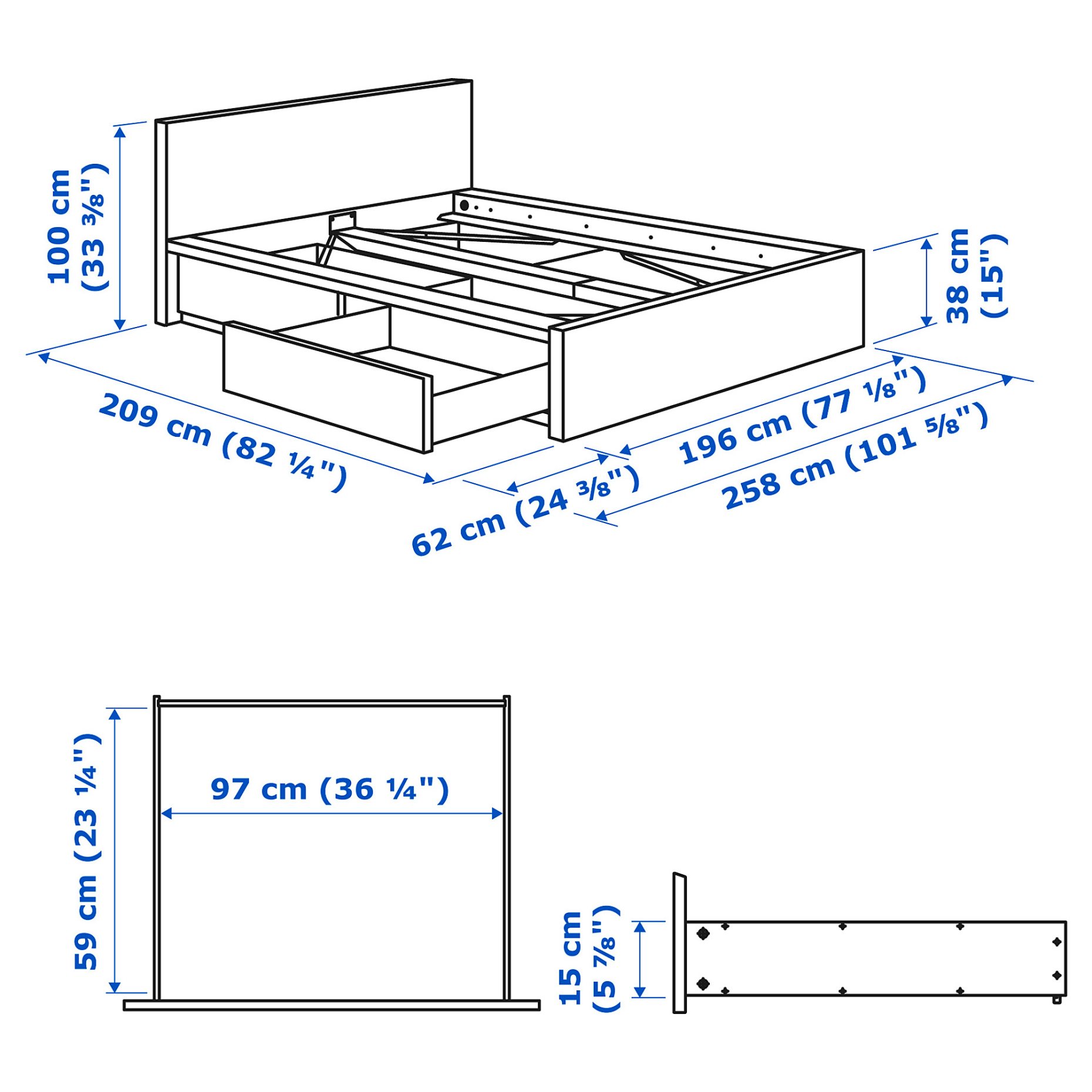 MALM, bed frame/high with 2 storage boxes, 180X200 cm, 791.764.83