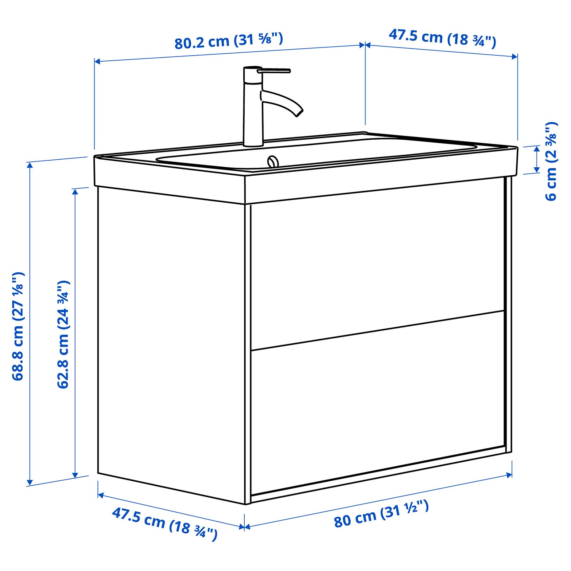 ANGSJON/BACKSJON, wash-stand with drawers/wash-basin/tap, 80x48x69 cm, 795.139.93