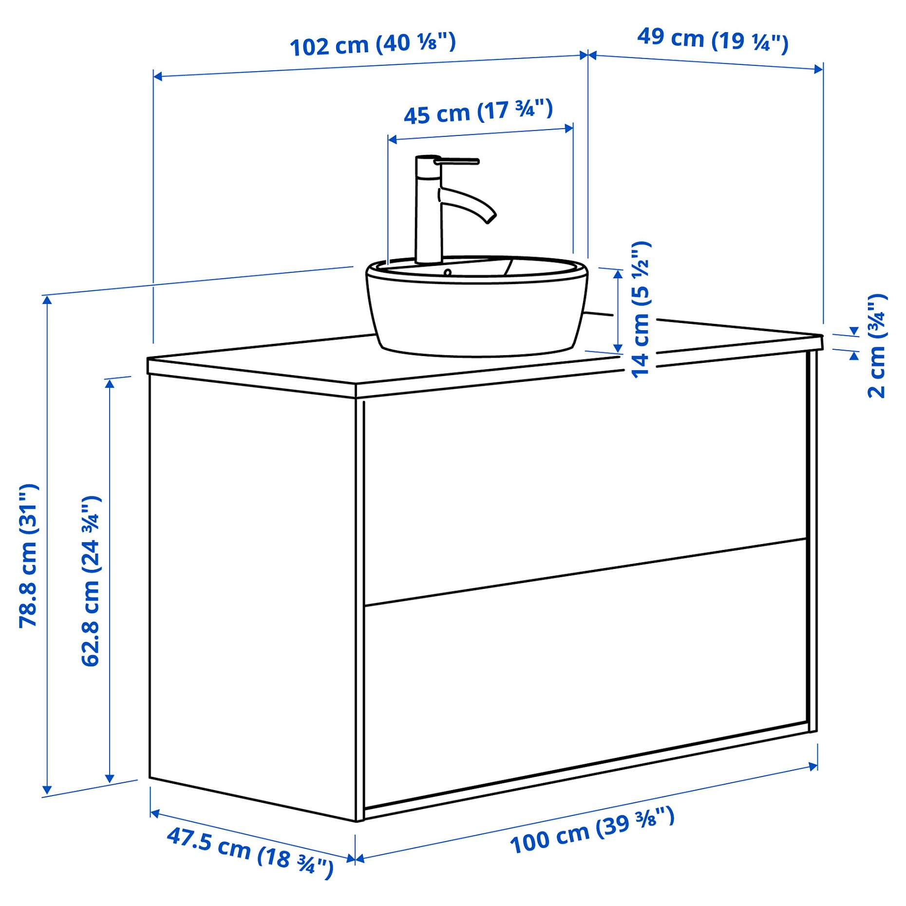 HAVBACK/TORNVIKEN, wash-stand with drawers/wash-basin/tap, 102x49x79 cm, 795.215.73