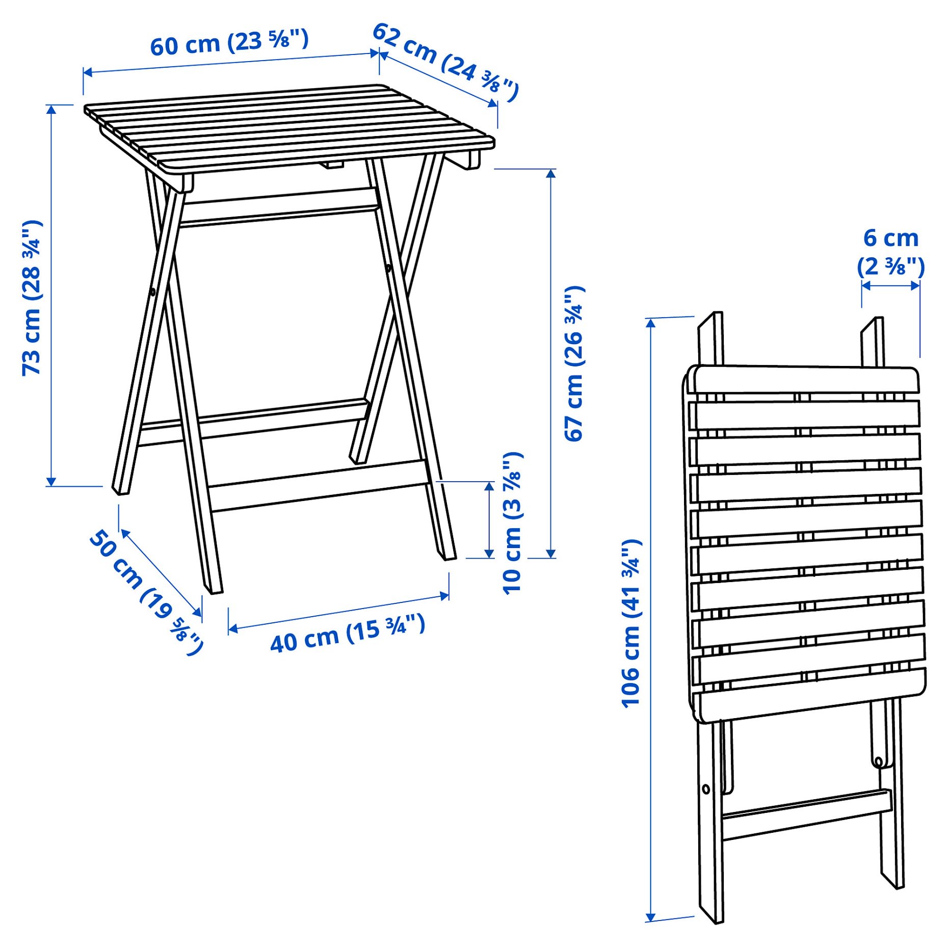 ASKHOLMEN, table and 2 folding chairs/outdoor, 60x62 cm, 795.290.98