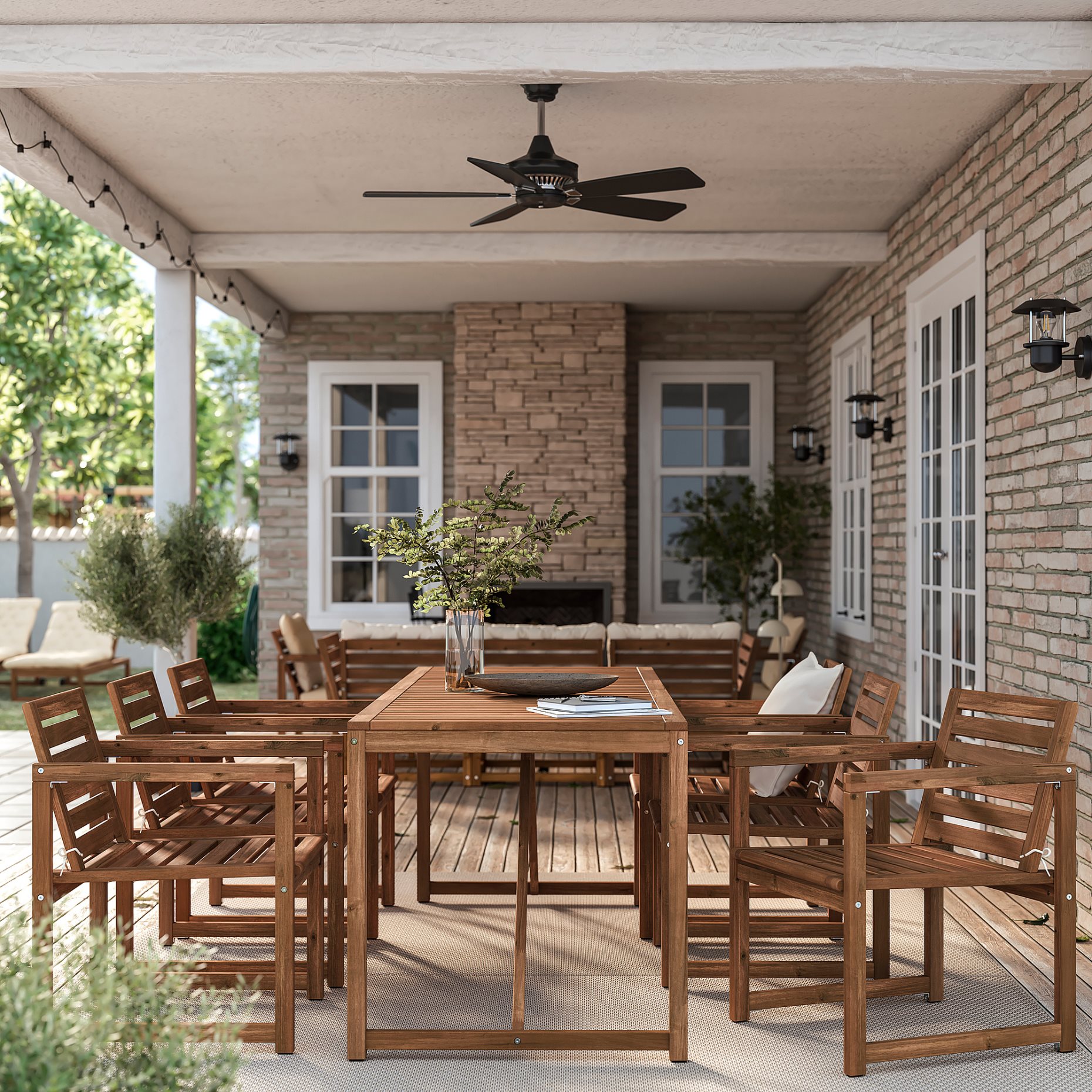 NÄMMARÖ, table with 6 chairs with armrests outdoor, 200 cm, 795.443.86