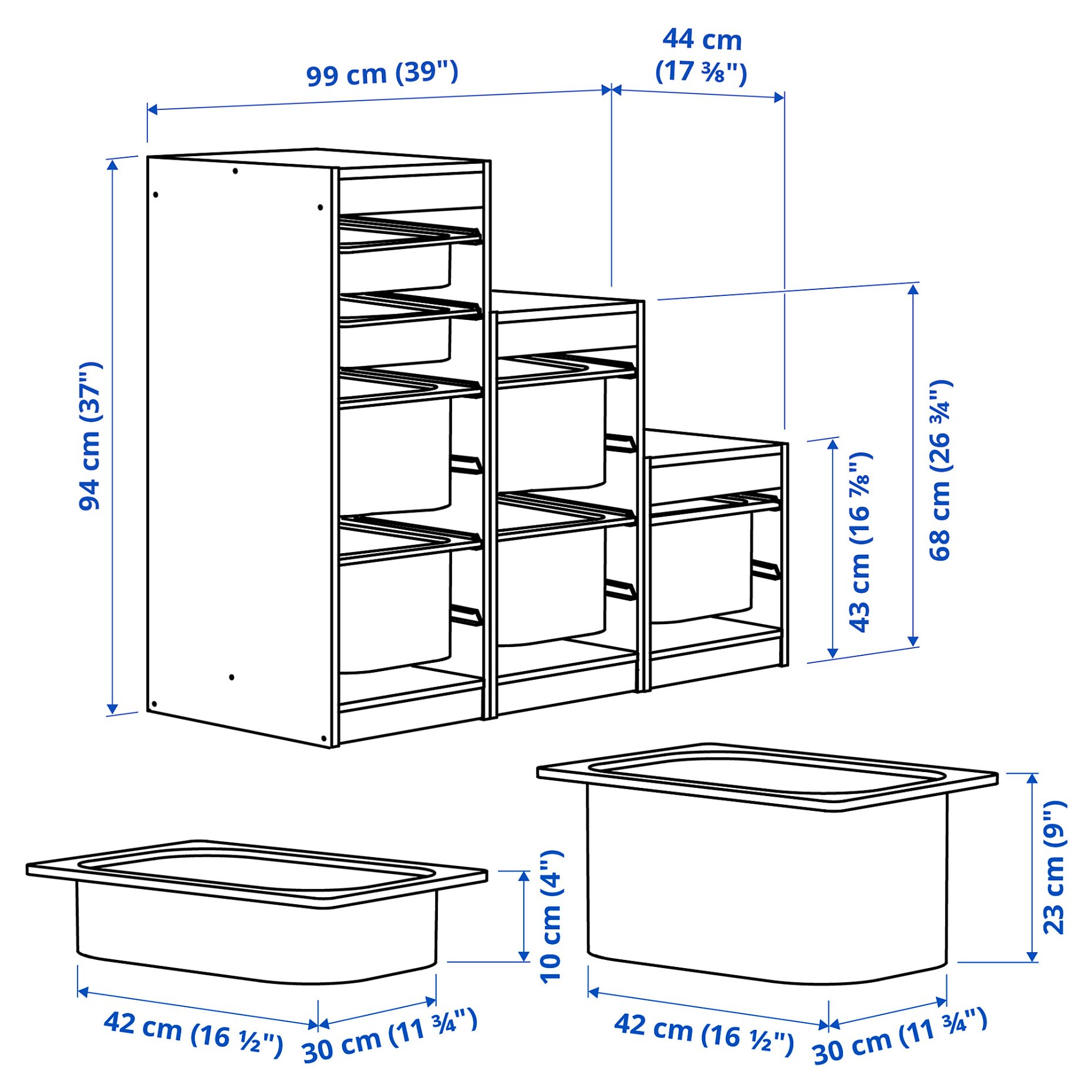 TROFAST, storage combination with boxes, 99x44x94 cm, 795.734.06