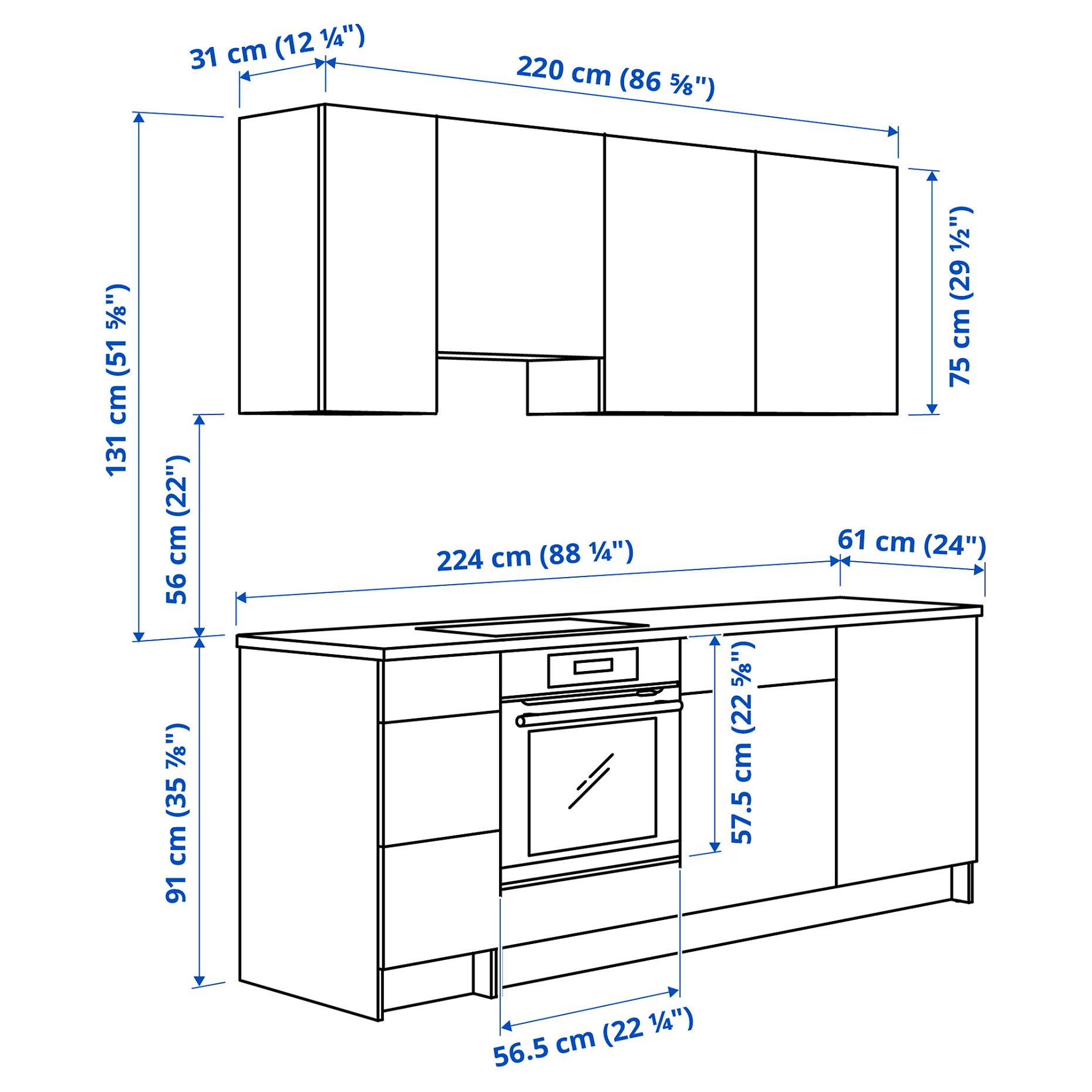 KNOXHULT, κουζίνα, 220x61x220 cm, 795.811.28