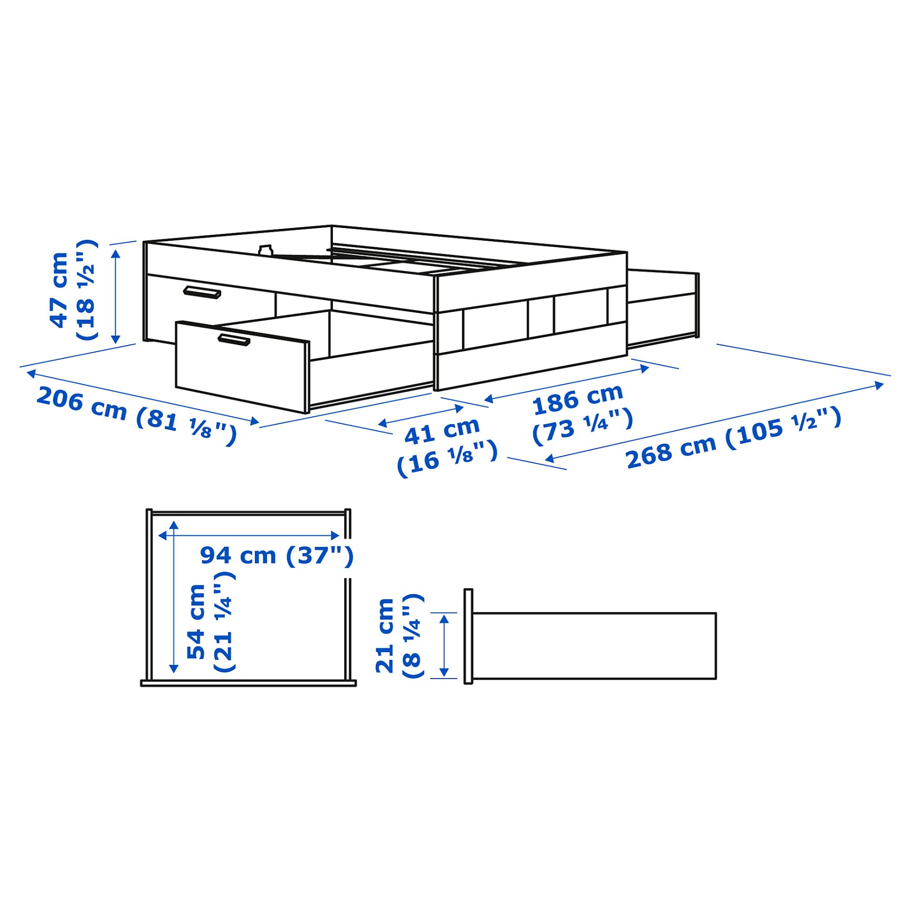 BRIMNES, bed frame with storage, 180x200 cm, 795.900.43