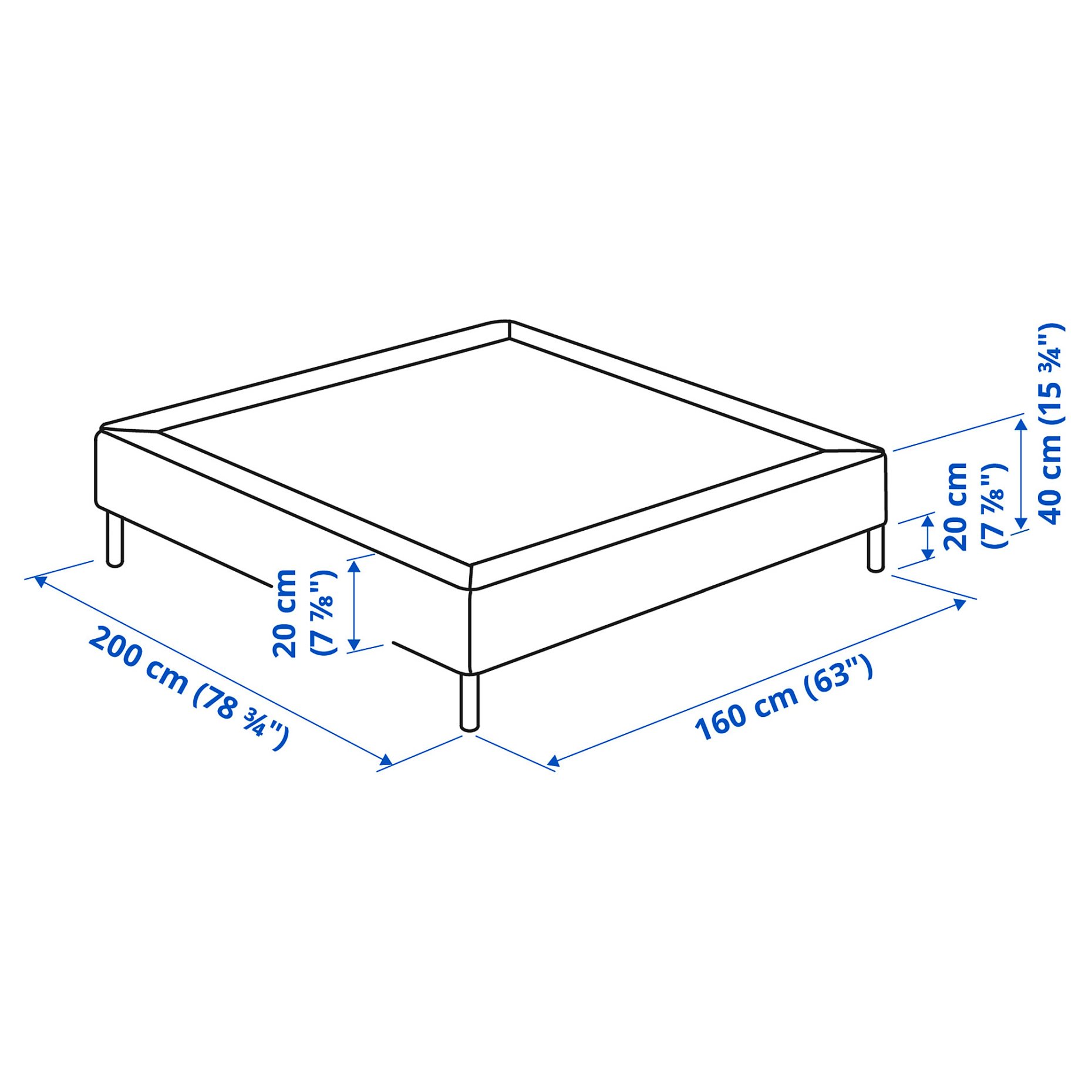 LYNGOR, slatted mattress base with legs, 160x200 cm, 796.082.41