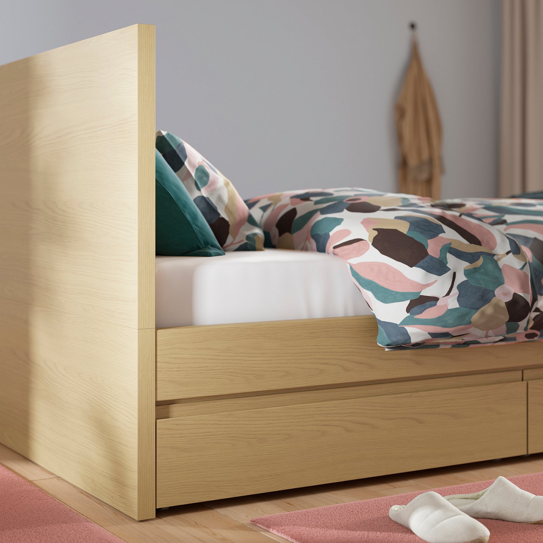STORKLINTA, bed frame with 2 storage boxes, 90x200 cm, 796.308.31