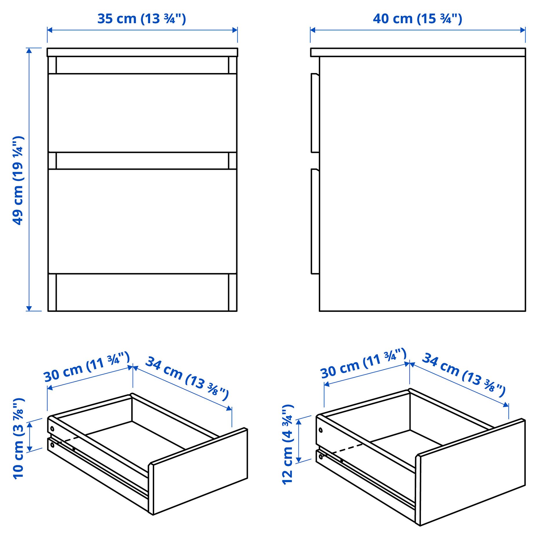 KULLEN, chest of 2 drawers, 35x49 cm, 803.092.41