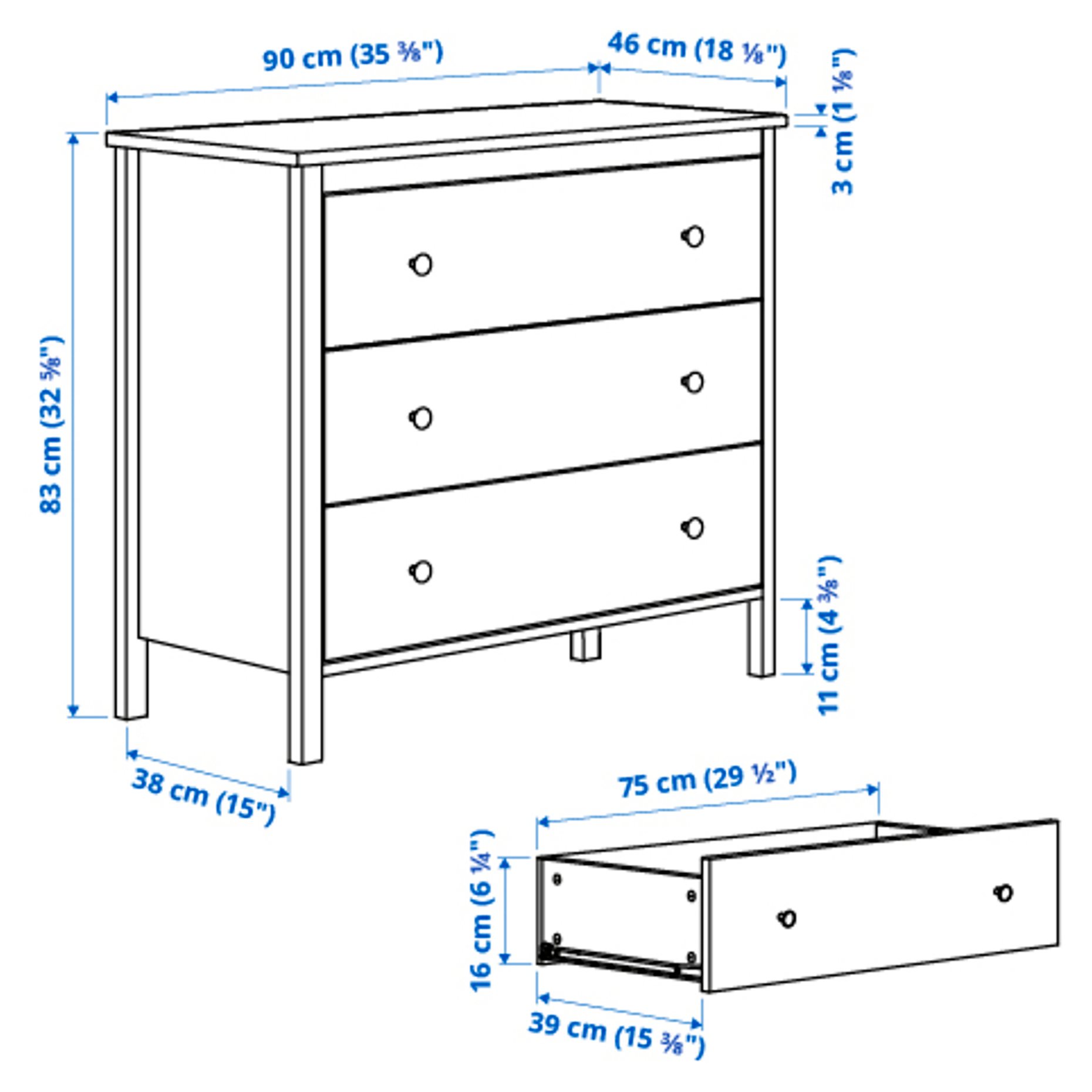 KOPPANG, chest of 3 drawers, 90x83 cm, 804.811.18