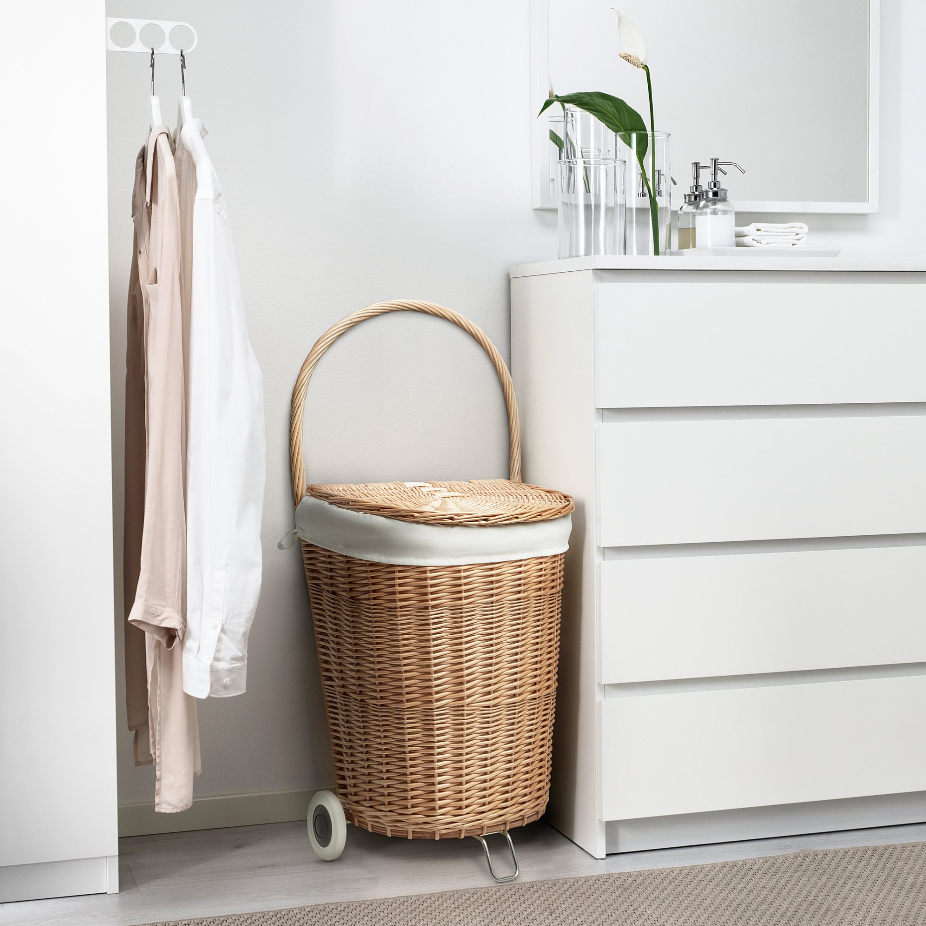 TOLKNING, laundry basket with wheels/handmade, 31 l, 805.126.24
