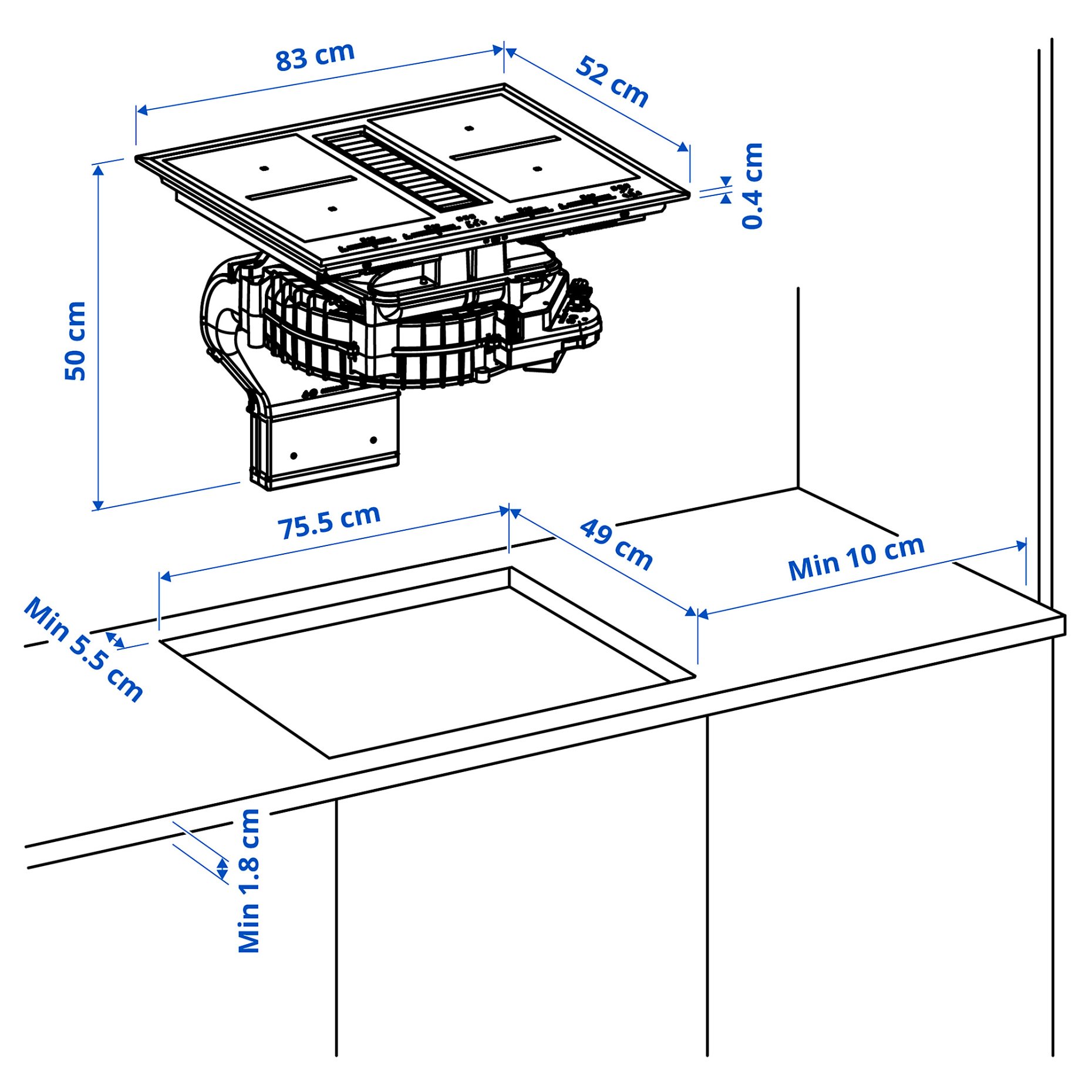 TÄCKNAN, induction hob/integrated extractor/IKEA 500, 83 cm, 806.072.88