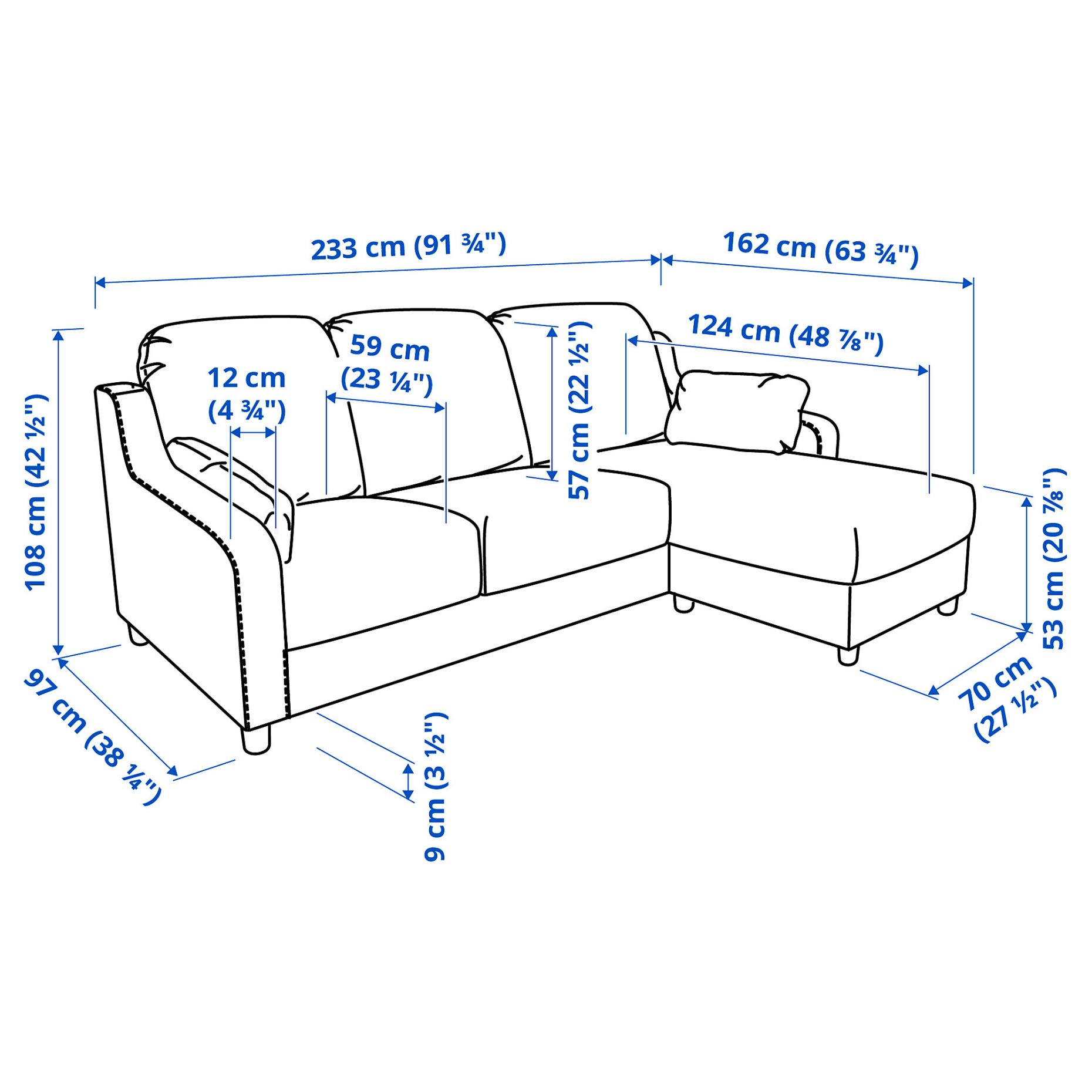 VINLIDEN, 3-seat sofa with chaise longue, 893.046.87