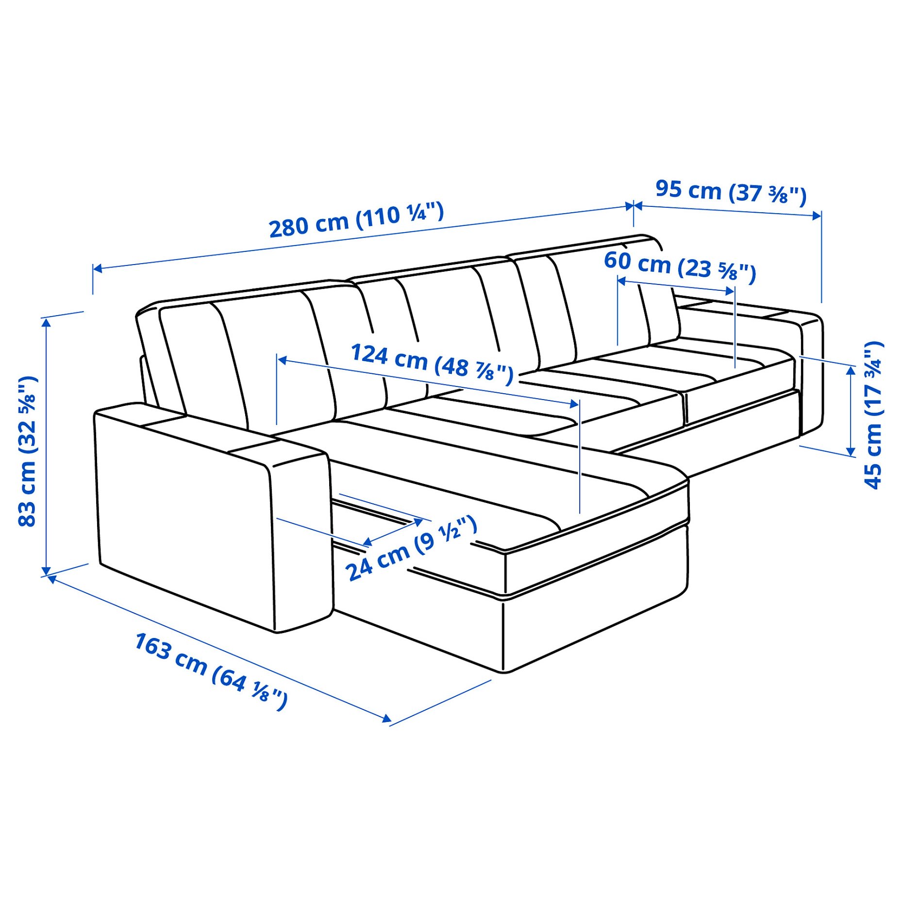 KIVIK, 3-seat sofa with chaise longue, 894.431.84