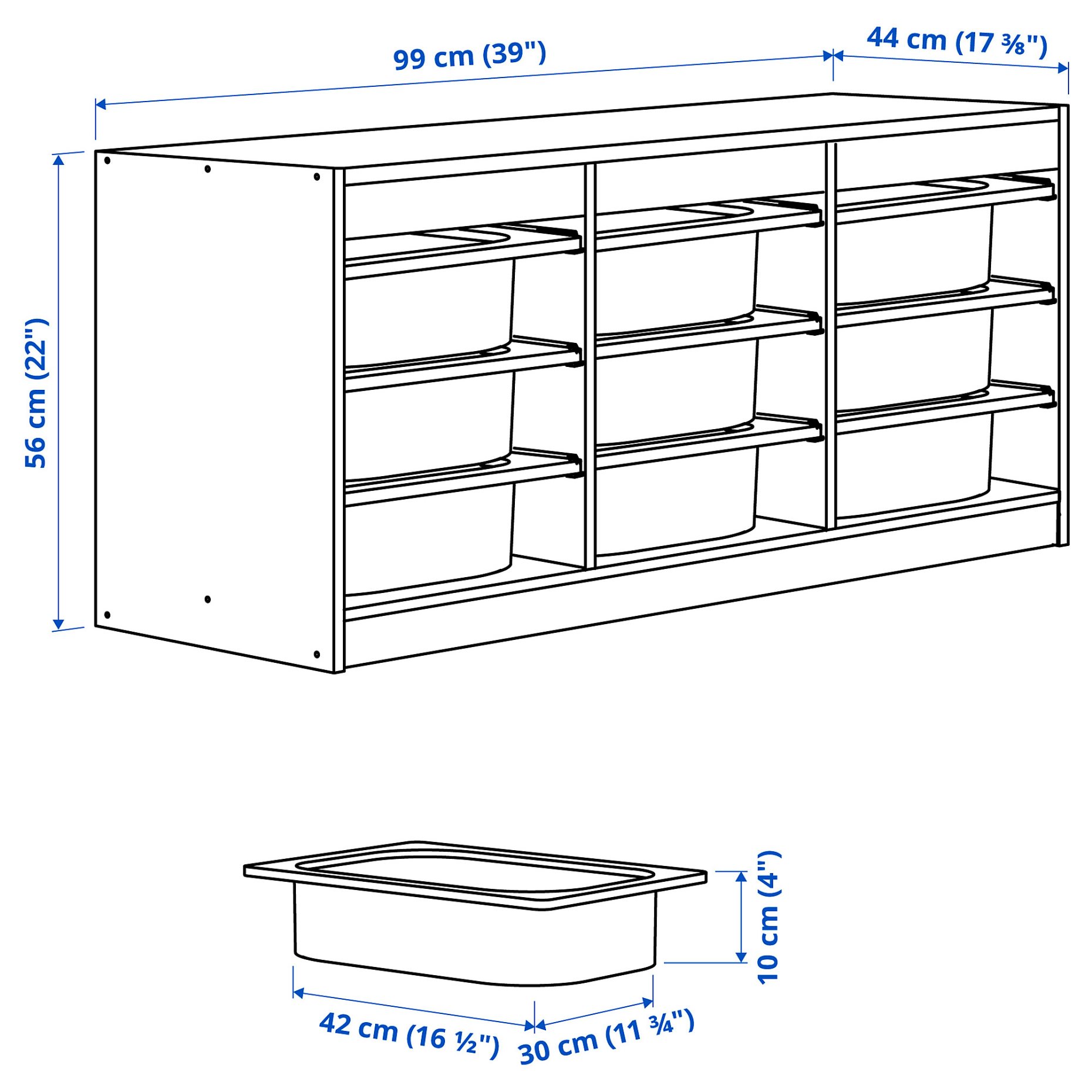 TROFAST, storage combination with boxes, 99x44x56 cm, 894.803.22