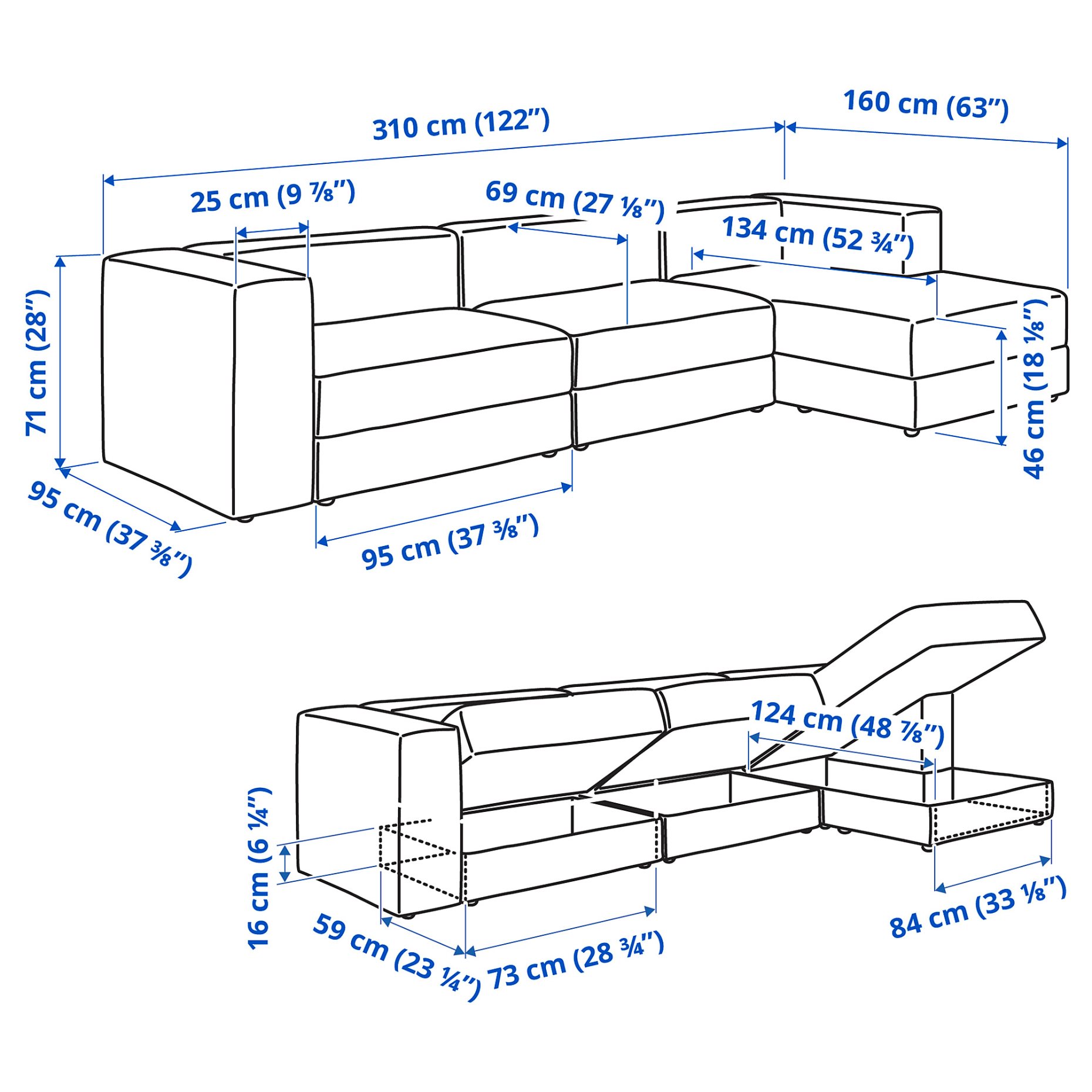JÄTTEBO, 4-seat modular sofa with chaise longue/right, 894.852.11
