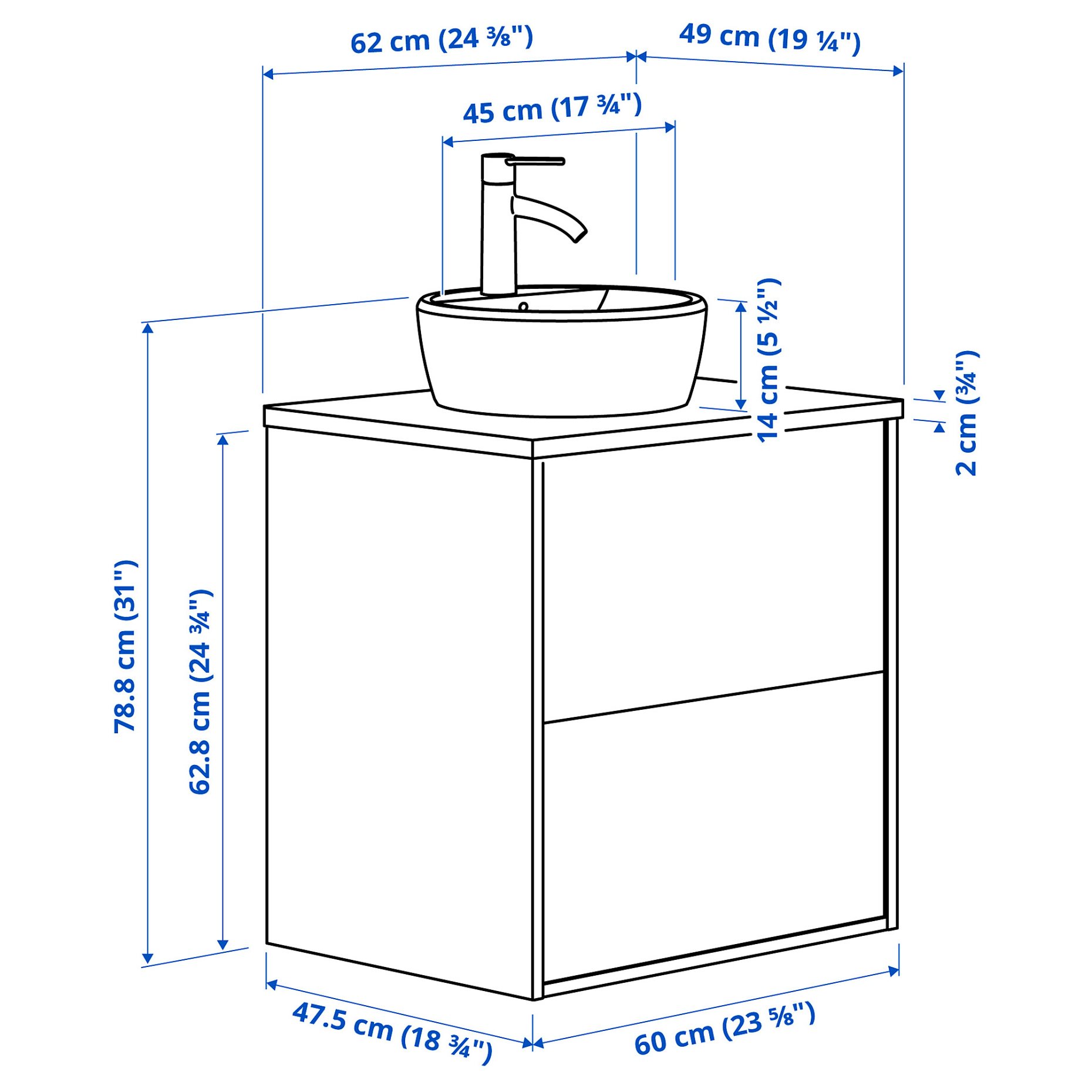HAVBACK/TORNVIKEN, wash-stand with drawers/wash-basin/tap, 62x49x79 cm, 895.138.22