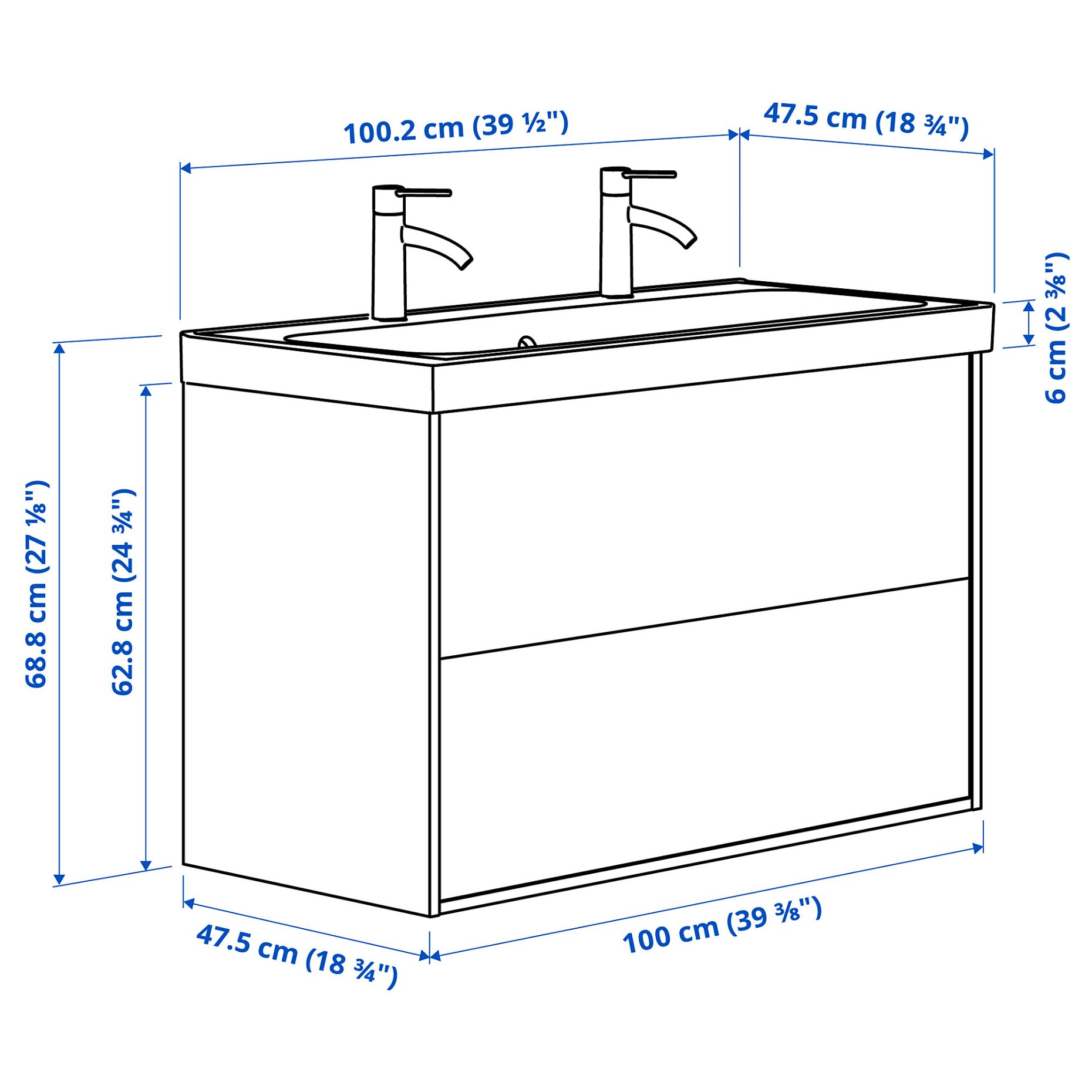 ANGSJON/BACKSJON, wash-stand with drawers/wash-basin/taps, 100x48x69 cm, 895.213.13
