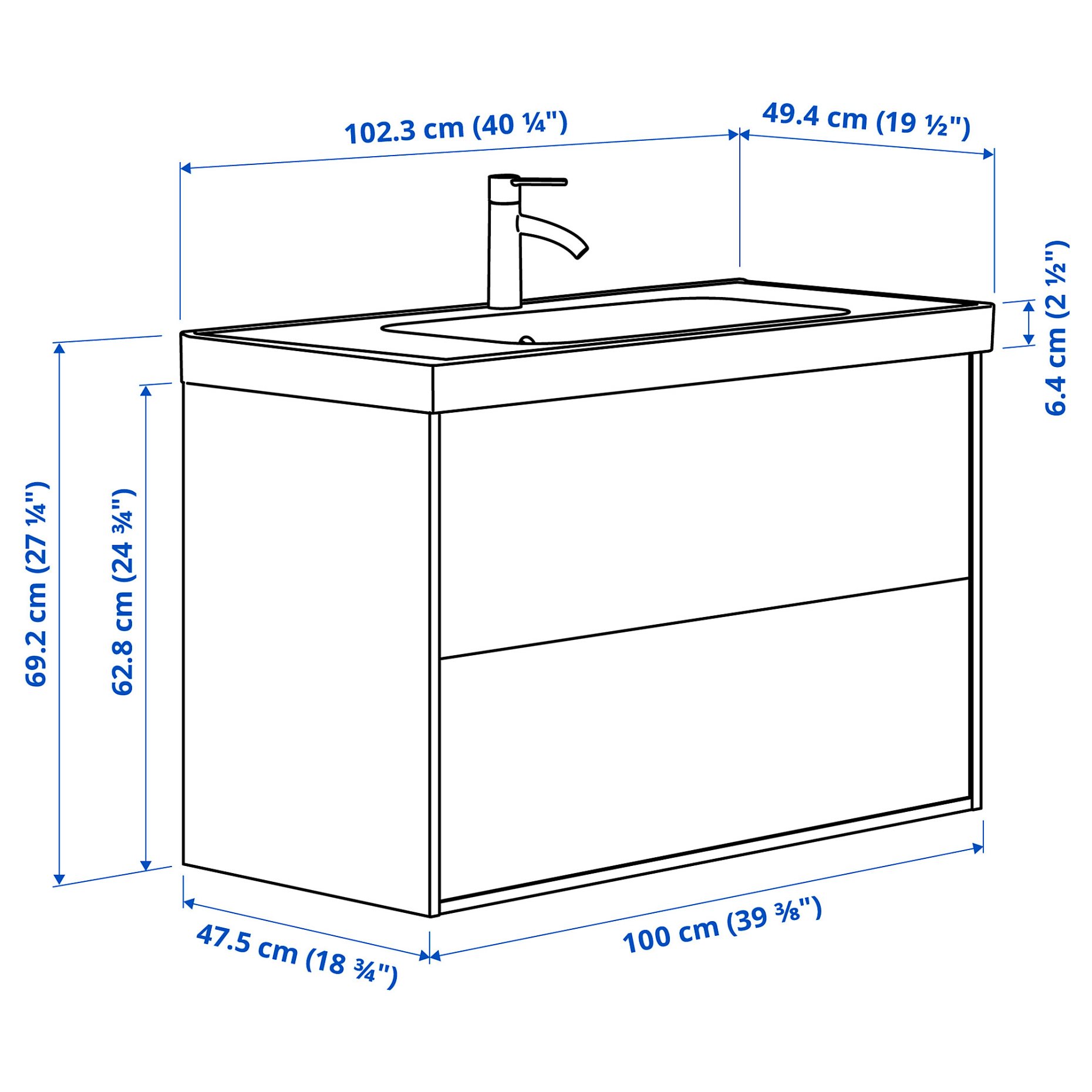 ANGSJON/ORRSJON, wash-stand with drawers/wash-basin/tap, 102x49x69 cm, 895.213.27