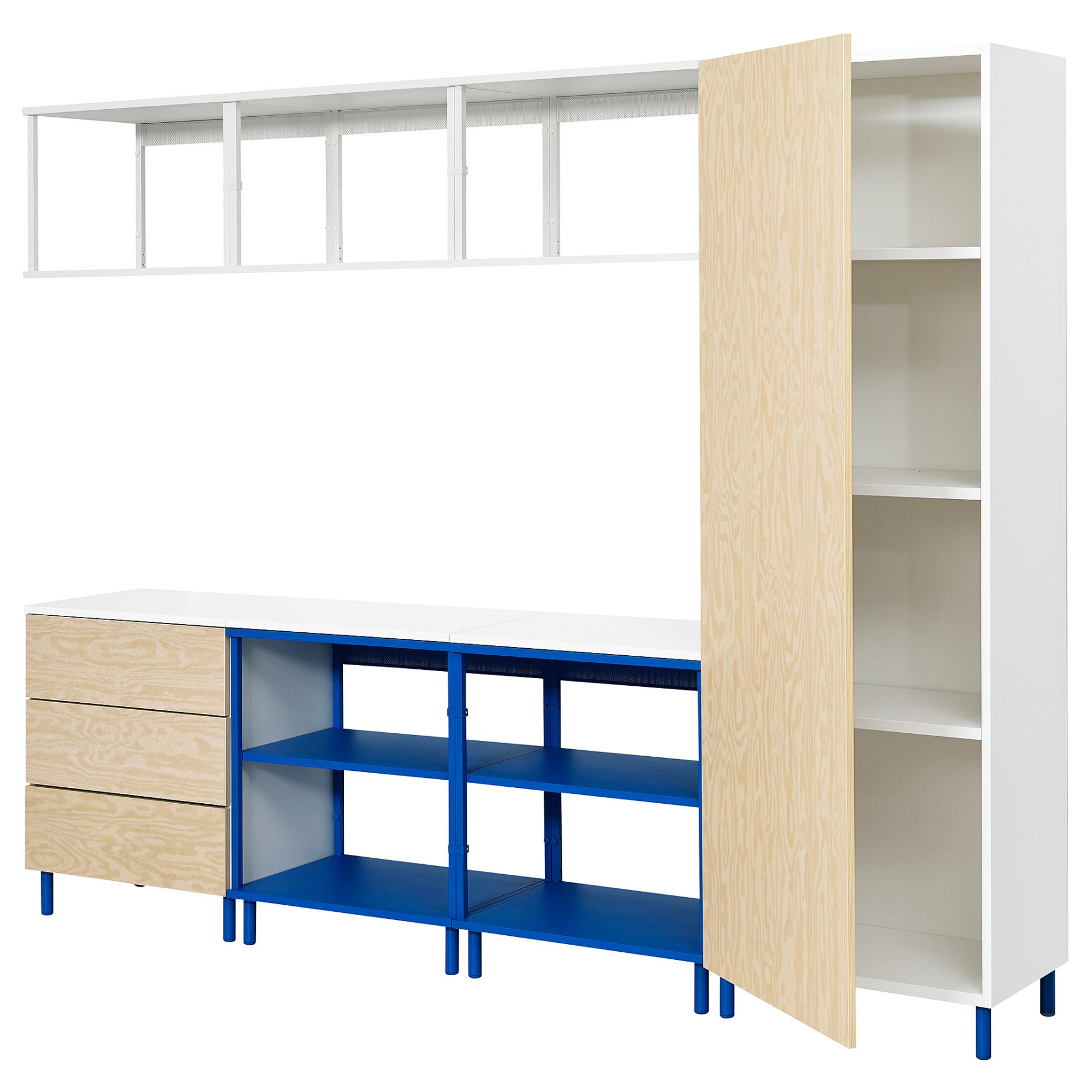 PLATSA, open storage combination with 1 door/3 drawer, 240x42x191 cm, 895.229.06