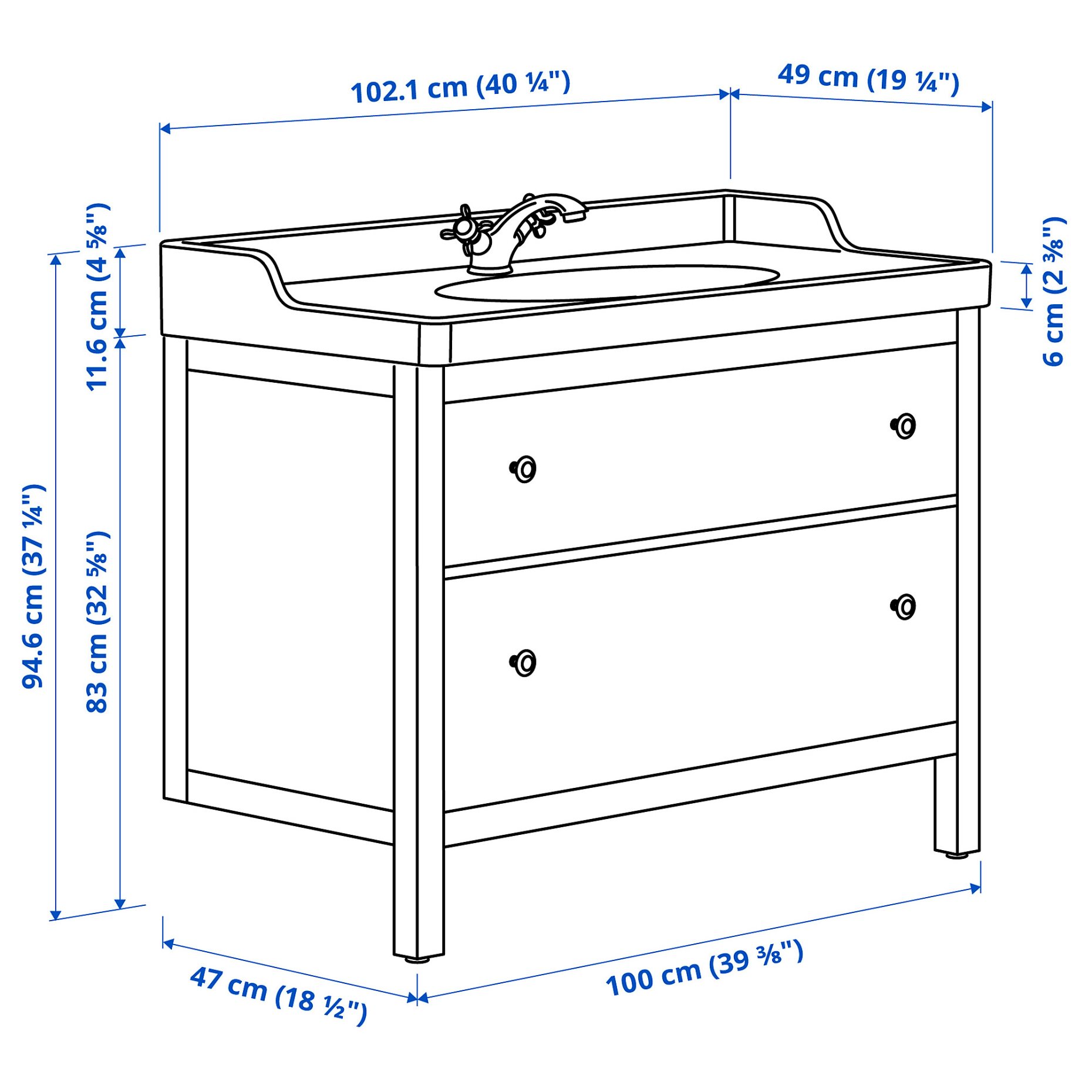 HEMNES/RUTSJON wash-stand with drawers/wash-basin/tap, 102x49x95 cm ...