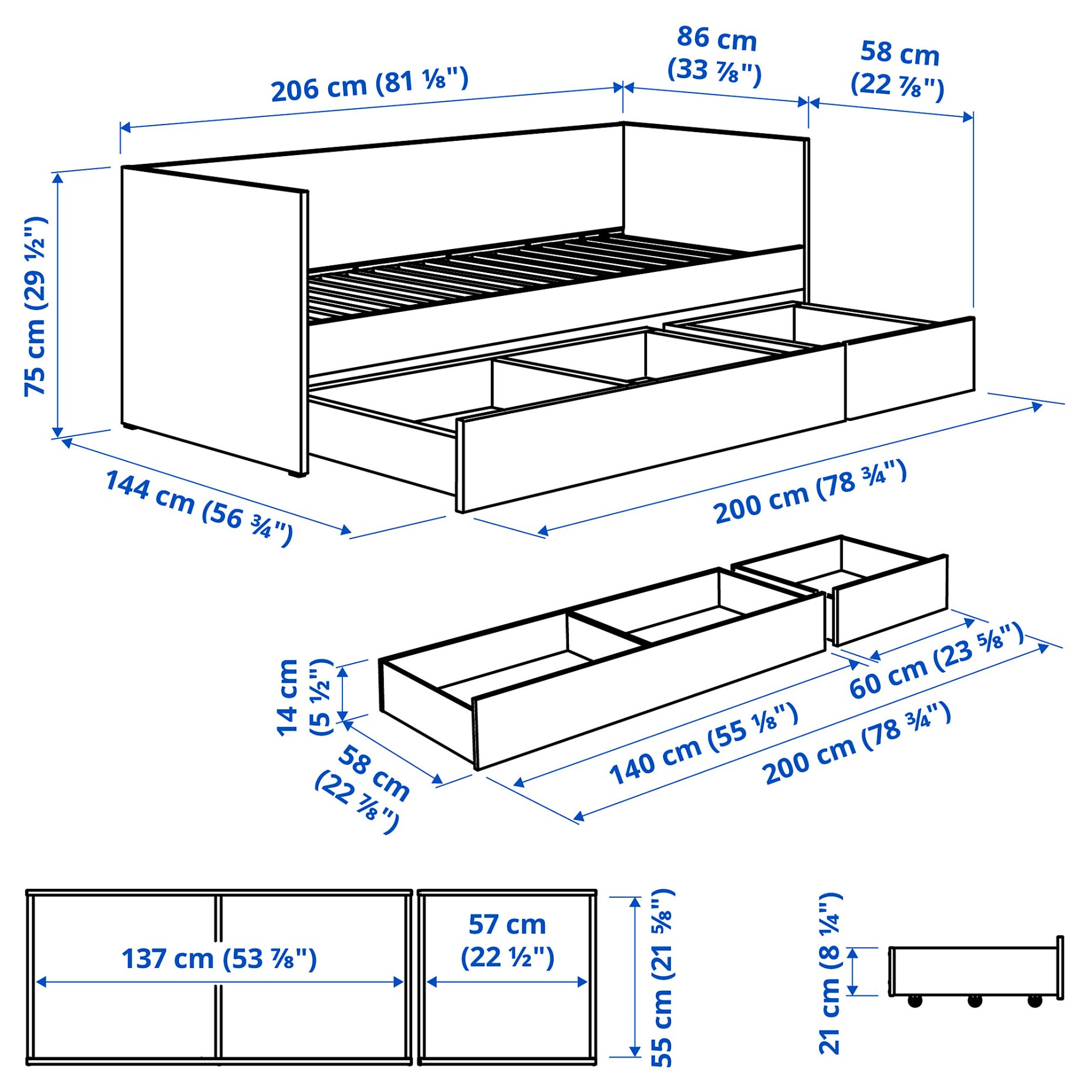 VIHALS, day-bed with storage, 80x200 cm, 895.715.86