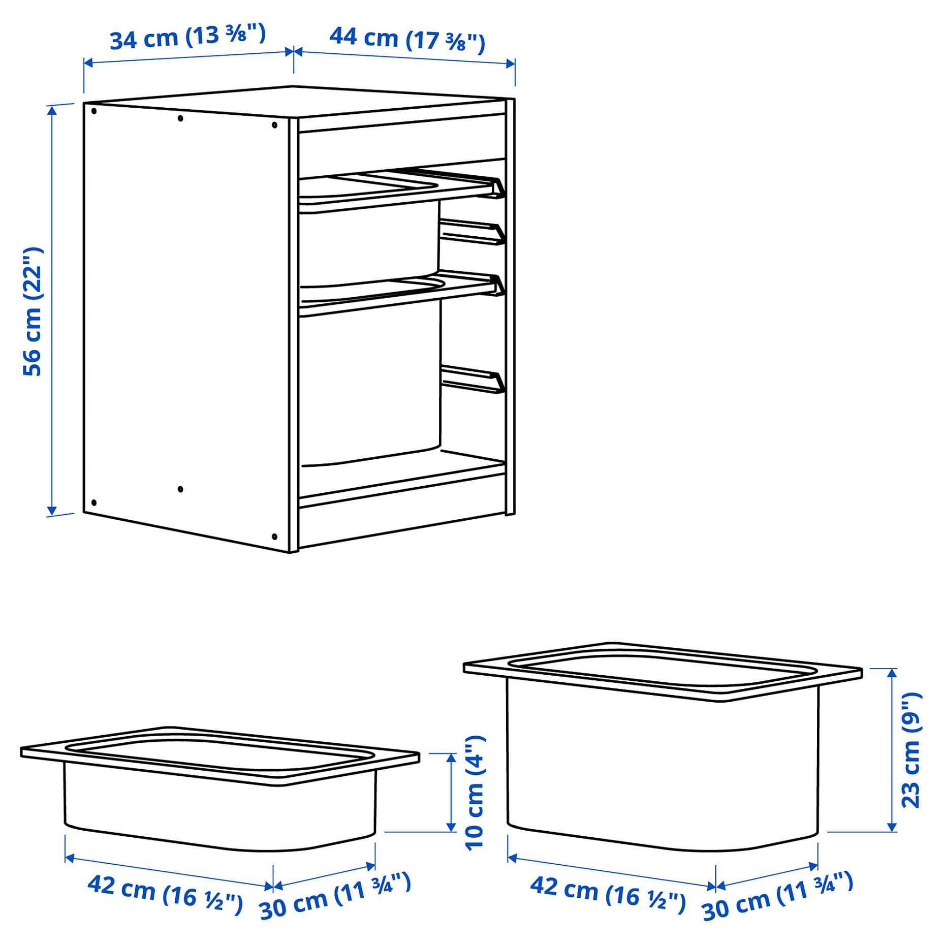 TROFAST, storage combination with boxes, 34x44x56 cm, 895.732.41