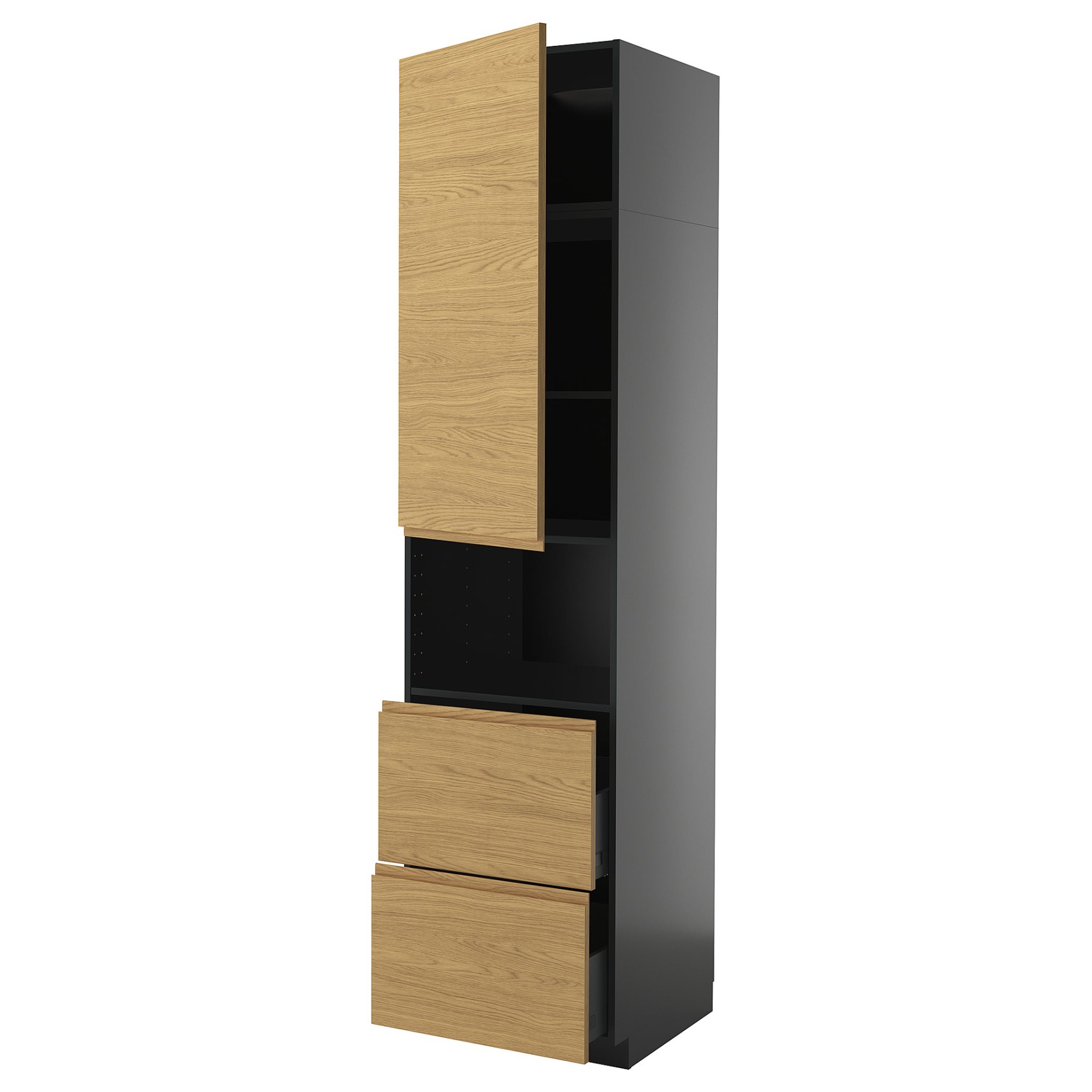 METOD/KNIVSHULT, high cabinet for microwave with door/2 drawers, 60x60x240 cm, 895.872.62