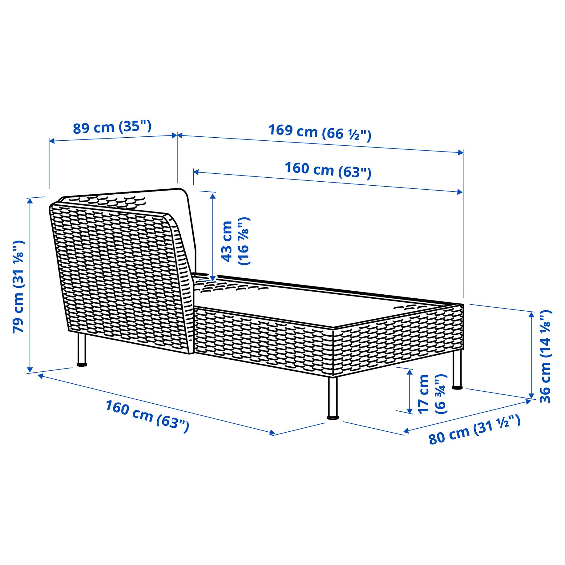 VITTSKÄR, modular chaise longue with armrest, outdoor, 895.912.59