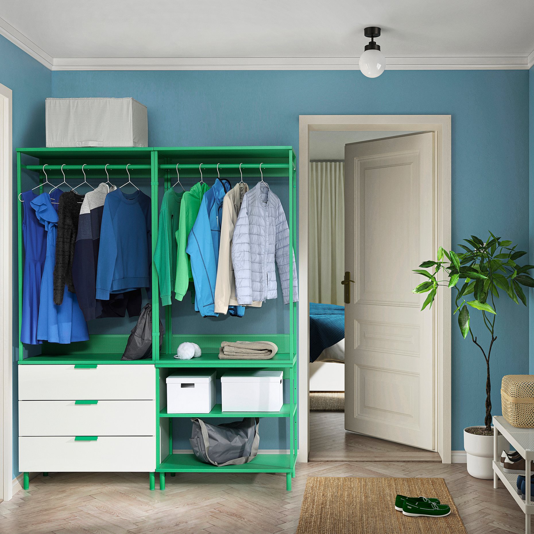 PLATSA, open wardrobe with 3 drawers, 160x42x191 cm, 895.941.30